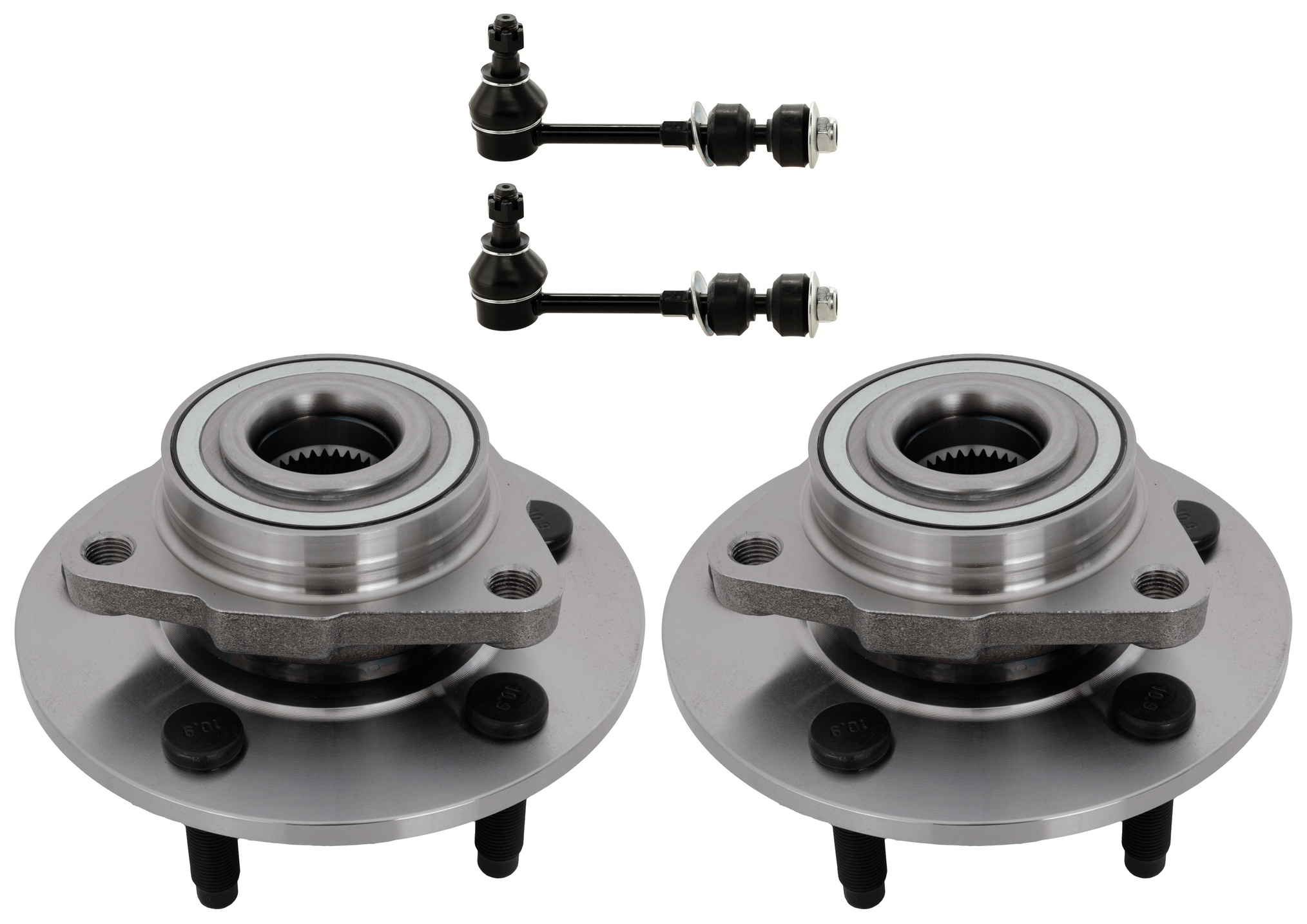 AM RAM 1500-95-99 FRONT HUB ASSEMBLY RH AND LH 5 Studs 2 Wheel ABS Base Model 4WD 4 pc Kit w Sway Bar Link SKU KIT 012225 C117 OEM 2651443-5451234-52038665-18253
