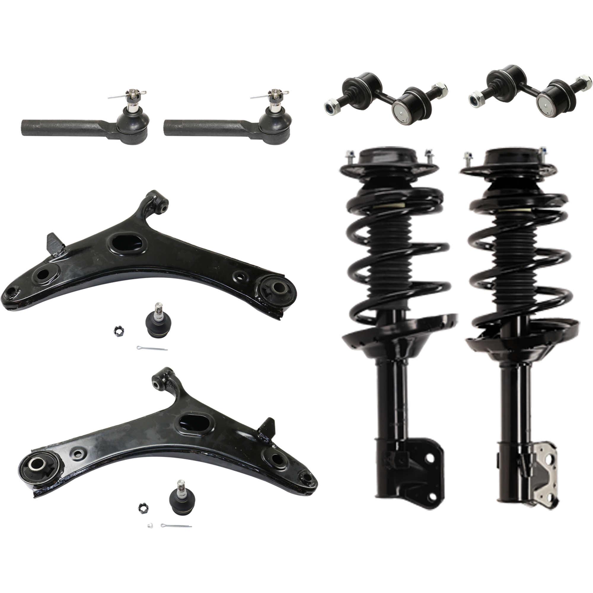 AM FORESTER 09-13 FRONT LOADED STRUT RH AND LH Naturally Aspirated 8 pc Kit w Control Arm Sway Bar Link and Tie Rod End SKU KIT 012225 C140 OEM 20202SC011-20202SC010-20202SC0