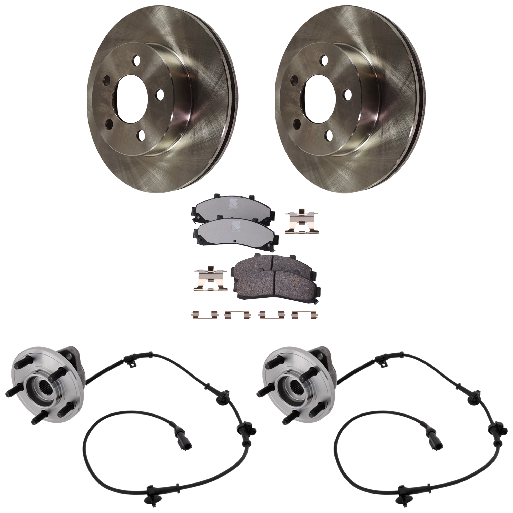 AM EXPLORER 95-01 FRONT HUB ASSEMBLY RH AND LH 5 Studs 27 Spline Tapered Bearing 5 pc Kit w Brake Disc and Brake Pad Set SKU KIT 012225 C16 OEM F5TZ1125A 3765157-3903349-2L5Z