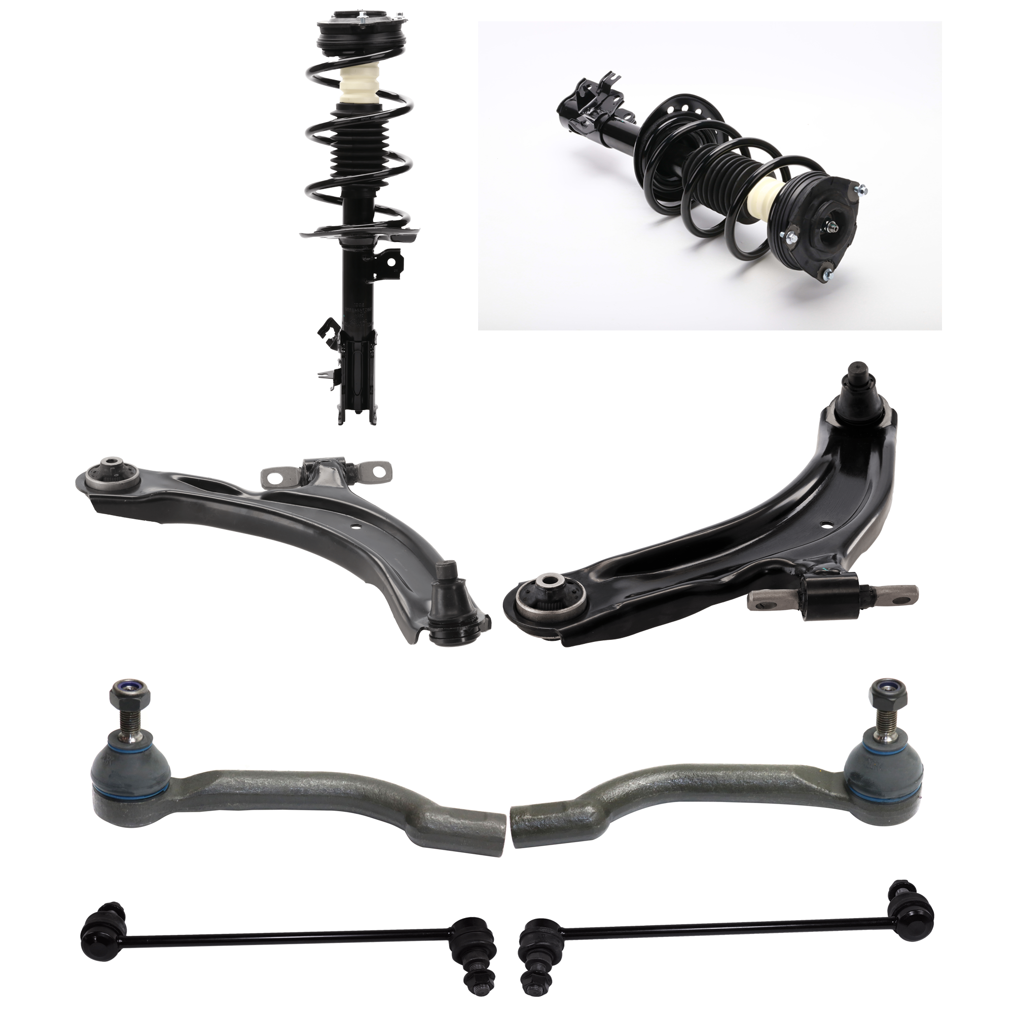 AM ROGUE 08-12 FRONT SUSPENSION KIT RH AND LH 8 pc Kit with Shock Absorber and Strut Assembly Control Arm Tie Rod End and Sway Bar Link SKU KIT 012225 C22 OEM 54501JG000-54500JG000-172609-2