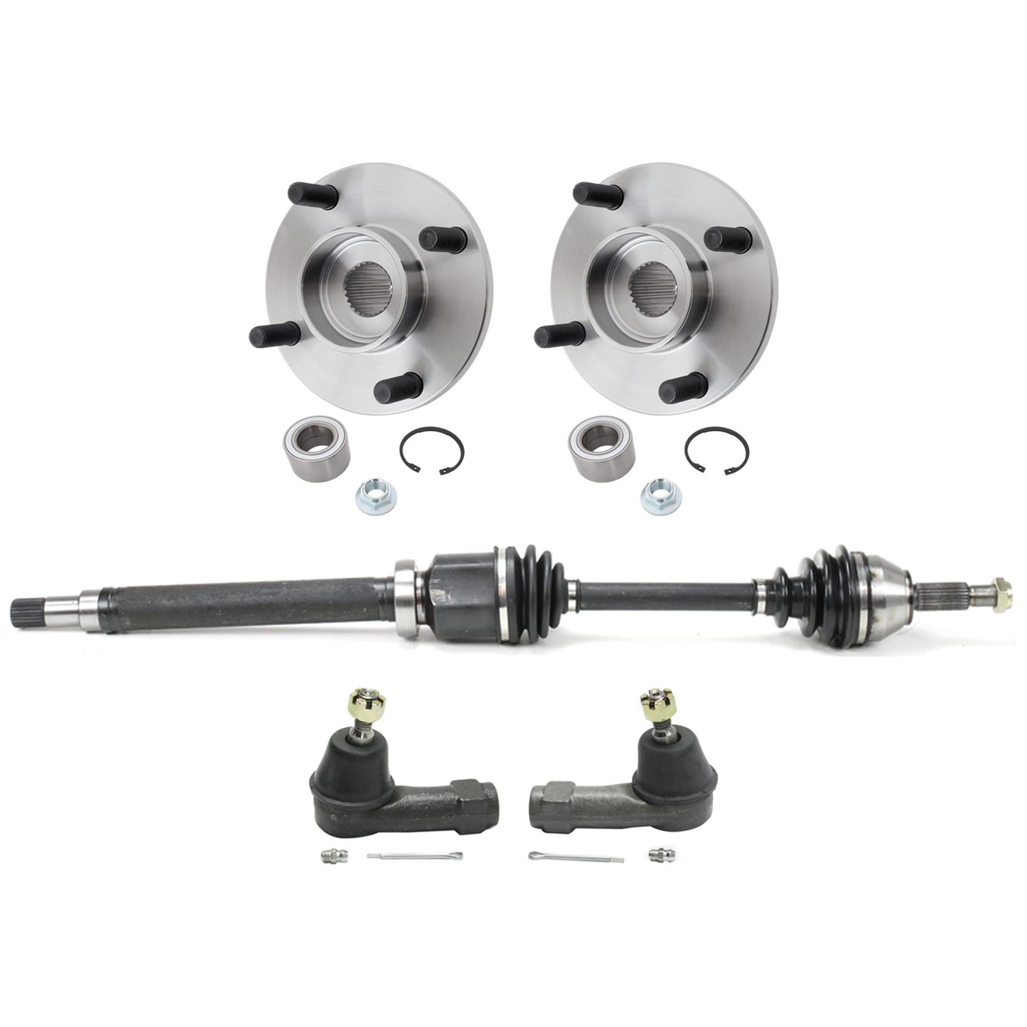 AM FOCUS 00-06 FRONT CV AXLE ASSEMBLY RH 5 pc Kit w Tie Rod End and Wheel Hub SKU KIT 012225 C27 OEM 2693213-4011876-4011877-401187