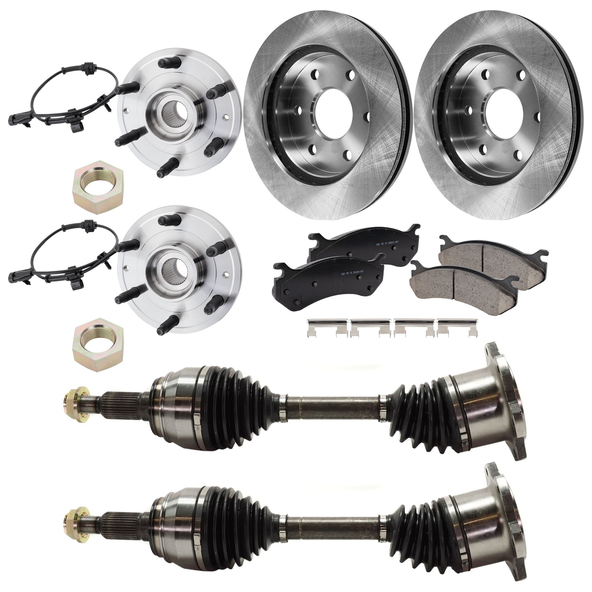 AM SILVERADO SIERRA 1500-99-06 FRONT BRAKE KIT WITH AXLE ASSEMBLY AND WHEEL HUBS 2 Wheel Set SKU KIT 012225 C44 OEM 18060214-15716362-19241877-192