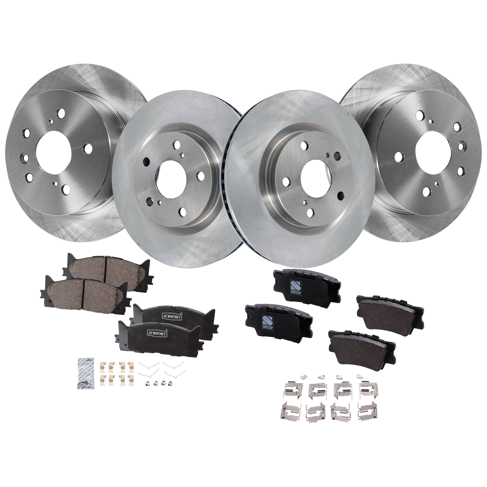 AM CAMRY 07-11 FRONT AND REAR BRAKE DISC AND PAD KIT 4 Wheel Set SKU KIT 012225 C56 OEM 4243106110-4243106160-42431331