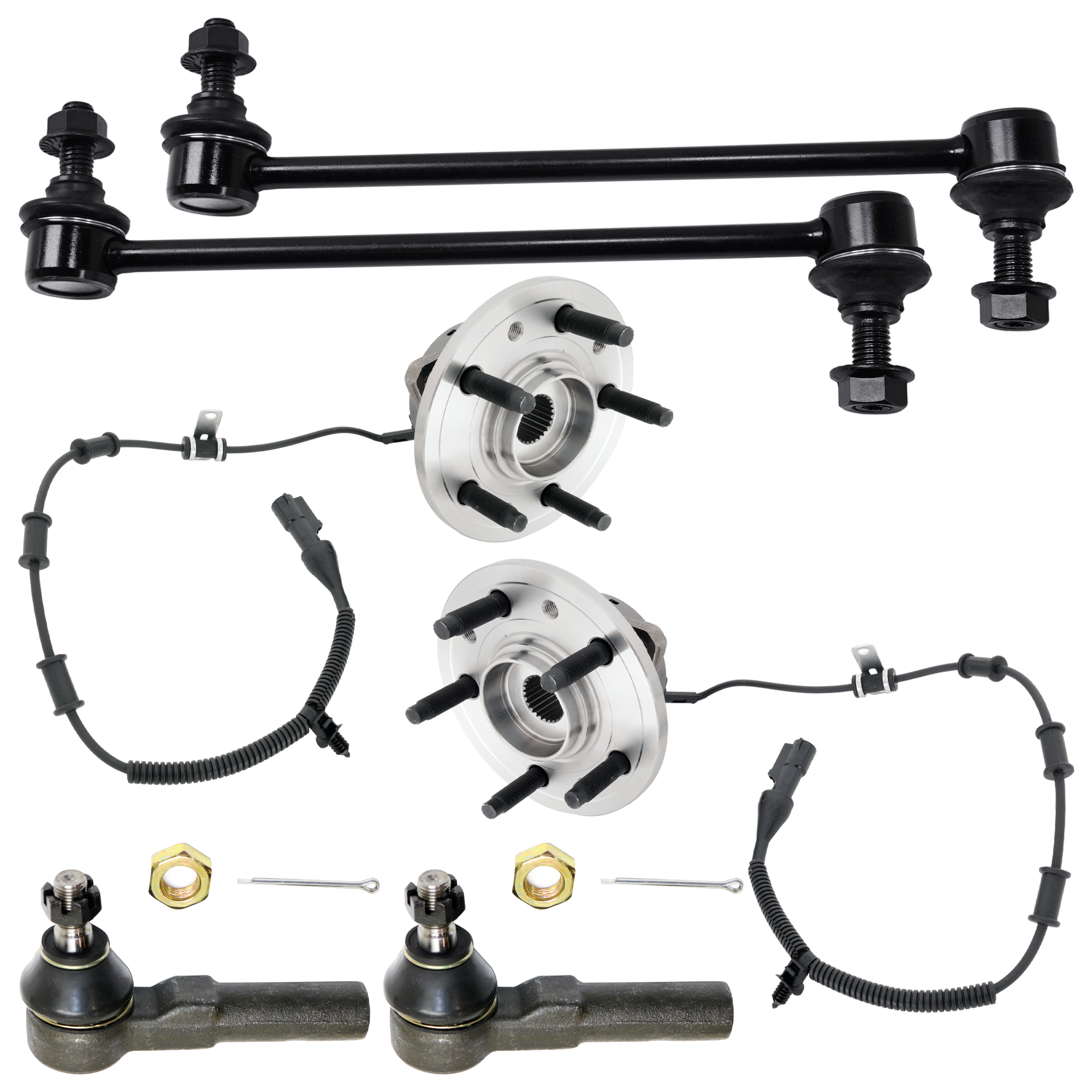 AM FREESTAR MONTEREY 04-07 FRONT HUB ASSEMBLY RH AND LH 5 Studs 6 pc Kit w Sway Bar Link and Tie Rod End SKU KIT 012225 C60 OEM 3F2Z1104AA 3F2Z1104AB 3F2Z5K48