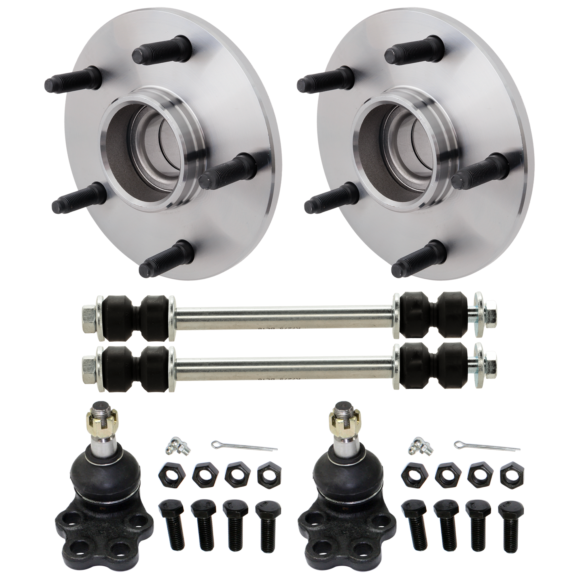 AM RAM 1500-00-01 FRONT HUB ASSEMBLY RH AND LH 5 Studs 5 x 5.5 in. Bolt Pattern Tapered Bearing 6 pc Kit w Ball Joint and Sway Bar Link SKU KIT 012225 C71 OEM 104276-2601534-5021289-5051277