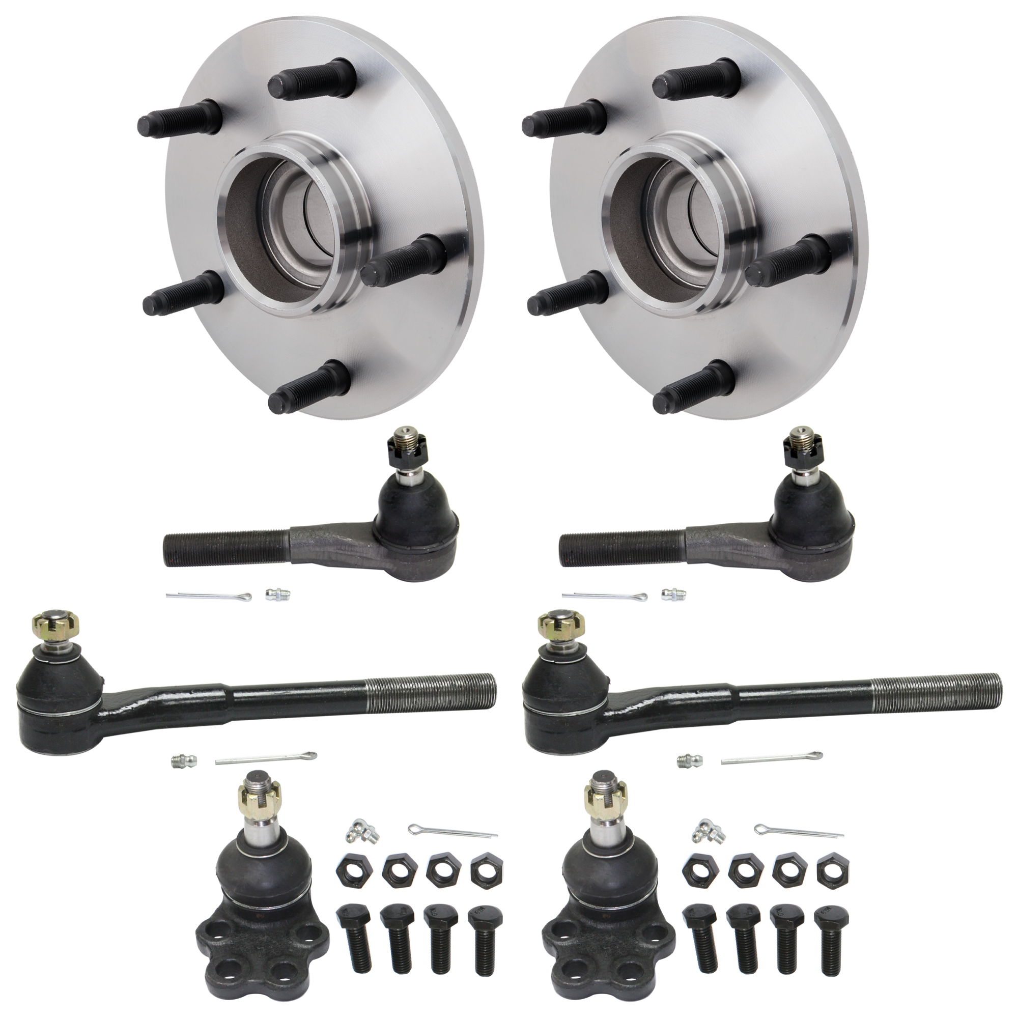 AM RAM 1500-00-01 FRONT HUB ASSEMBLY RH AND LH 5 Studs 5 x 5.5 in. Bolt Pattern Tapered Bearing 8 pc Kit w Ball Joint and Tie Rod End SKU KIT 012225 C72 OEM 104276-2601534-5021289-5051277
