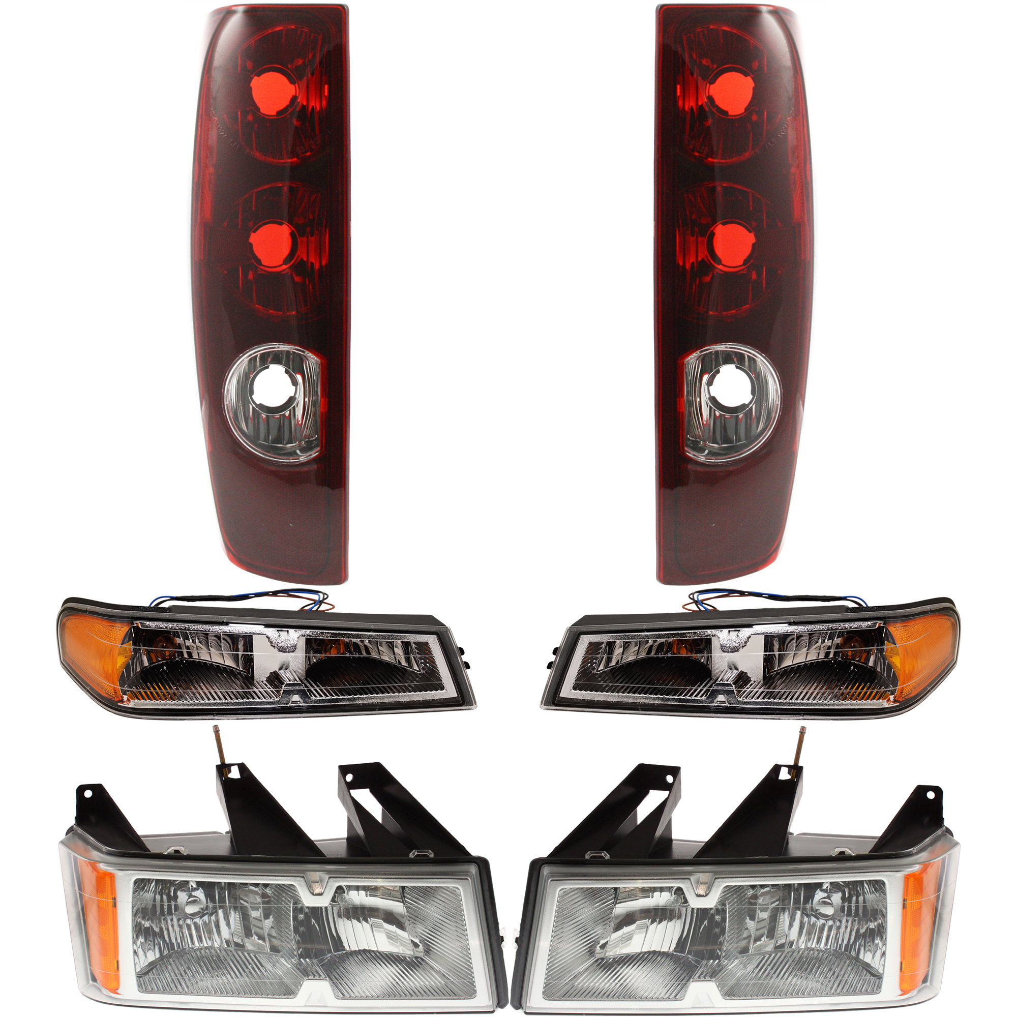 AM COLORADO 05-08 HEAD LAMP RH AND LH with Bulbs 6 pc Kit with Corner Lights and Tail Lights SKU KIT 012319-13 Partslink GM2502247 GM2503247 GM2520192 GM2521192 OEM 19209126-19209127-20936079-209
