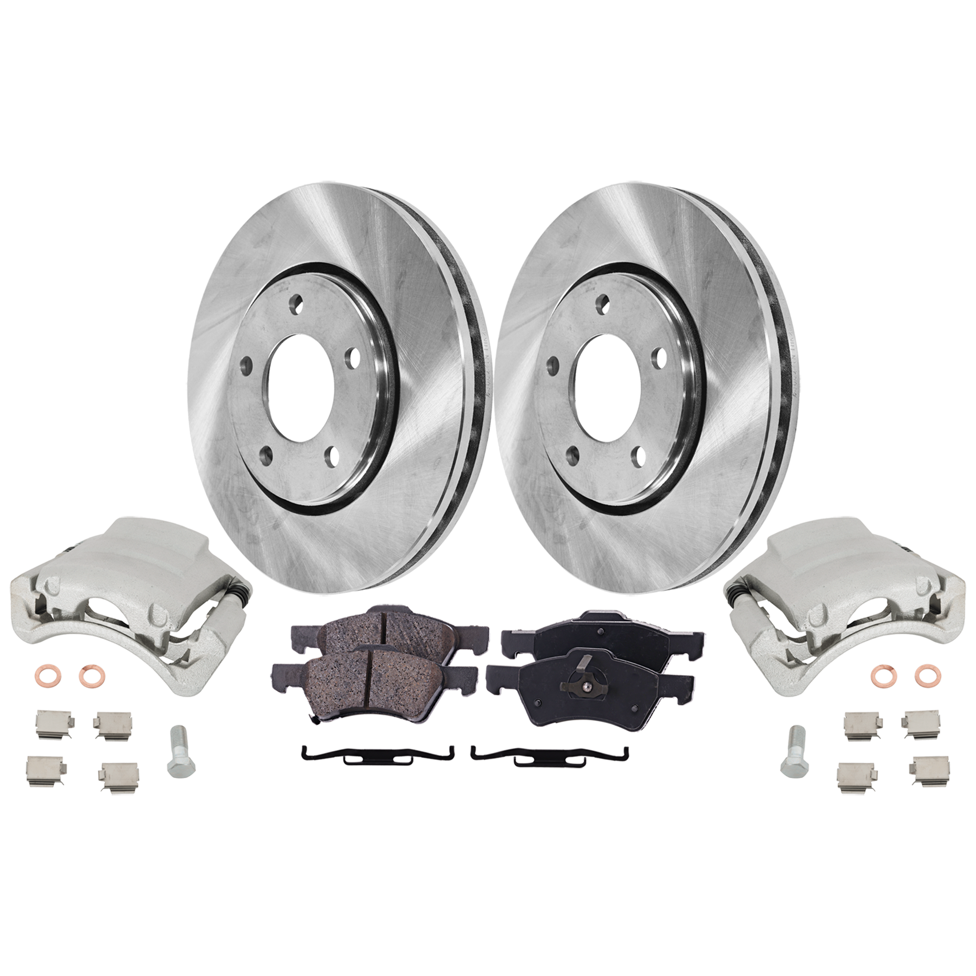 AM CARAVAN 04-04 TOWN COUNTRY 04-07 FRONT BRAKE KIT WITH CALIPERS 2 Wheel Set Includes 2 Brake Caliper 2 Brake Disc and 1 Brake Pad Set Plain Surface 5 Lugs Cast Iron Ceramic SKU KIT 012325-06 OEM 5019981AA 4721830AC 5019803AA