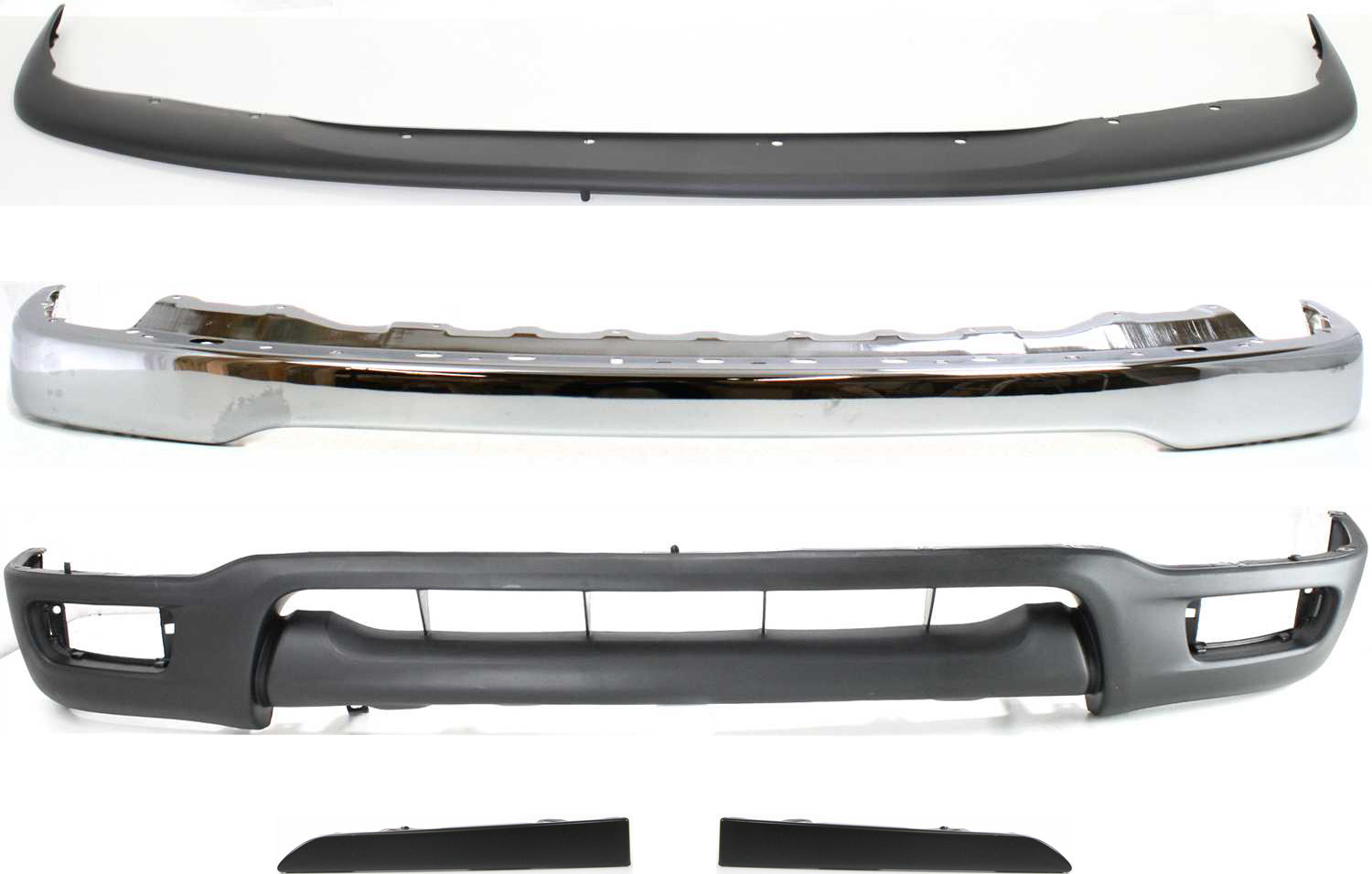 AM TACOMA 01-04 FRONT BUMPER 5 pc kit w Bumper Filler Lower Panel and Headlight Fillers SKU KIT 012418-01 Partslink TO1002174 TO1087112 TO1088108 TO1089108 TO1095196 OEM 52101AD030-52119AD010-52513350
