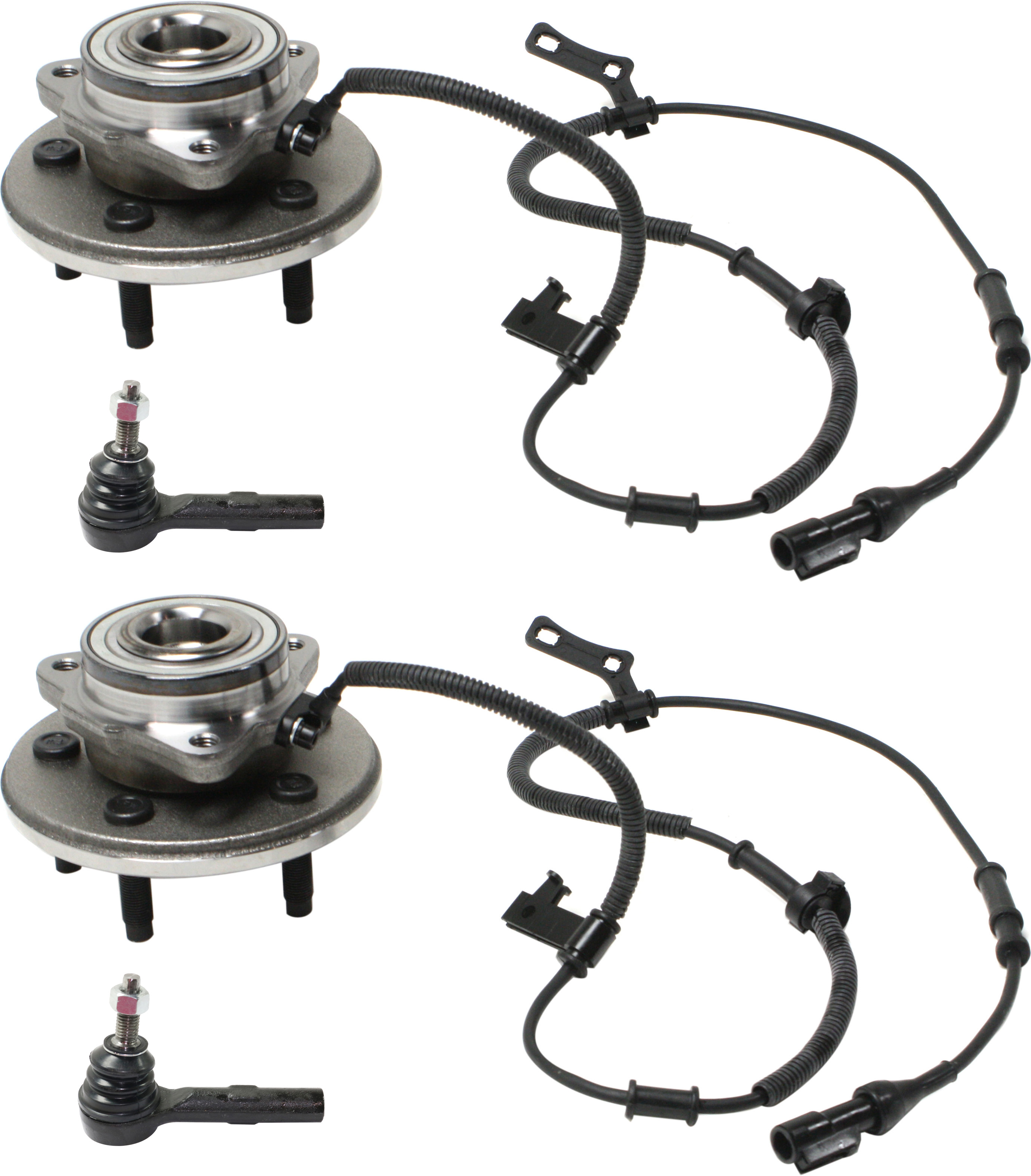 AM EXPLORER 06-10 EXPLORER SPORT TRAC 07-10 MOUNTAINEER 06-10 FRONT HUB ASSEMBLY RH AND LH 4 pc Kit with Tie Rod Ends SKU KIT 012418-15 OEM 7L2Z1104A AL2Z3A130A