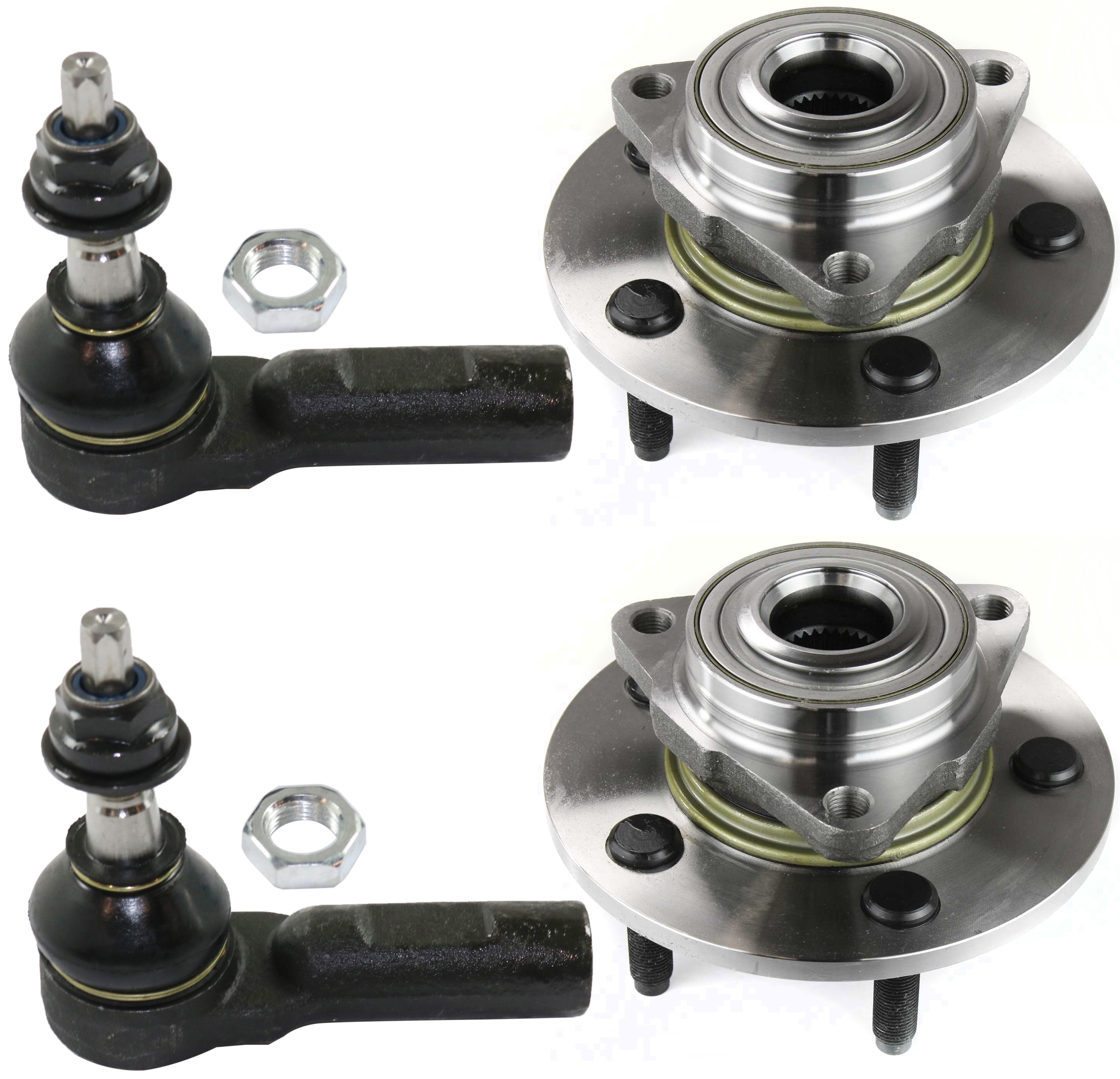 AM RAM 1500-06-08 FRONT HUB ASSEMBLY RH AND LH 4 pc Kit with Tie Rod Ends SKU KIT 012418-17 OEM 52070321AA 2693482-4012145-401