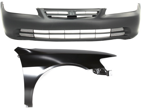 AM ACCORD1-02 FRONT BUMPER COVER 2 pc Kit Primed with Fender Sedan SKU KIT 012419-04 Partslink HO1000196 HO1241147 OEM 04711S84A91ZZ 60211S84A90ZZ