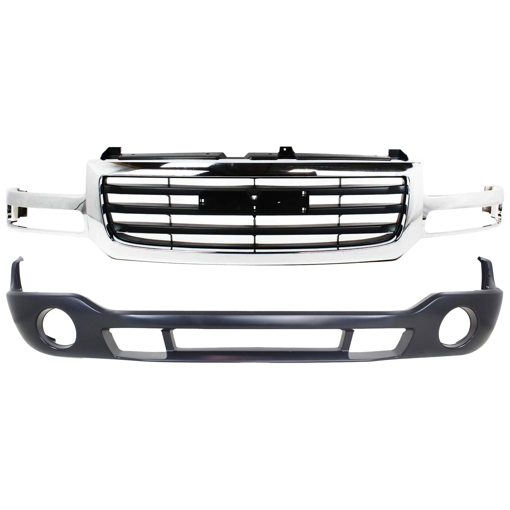 AM SIERRA 1500 SIERRA 1500 HD 03-06 FRONT BUMPER COVER 2 pc kit with Grille Assembly SKU KIT 012424-01 Partslink GM1000684 GM1200475 OEM 12335963-88979837-19130791
