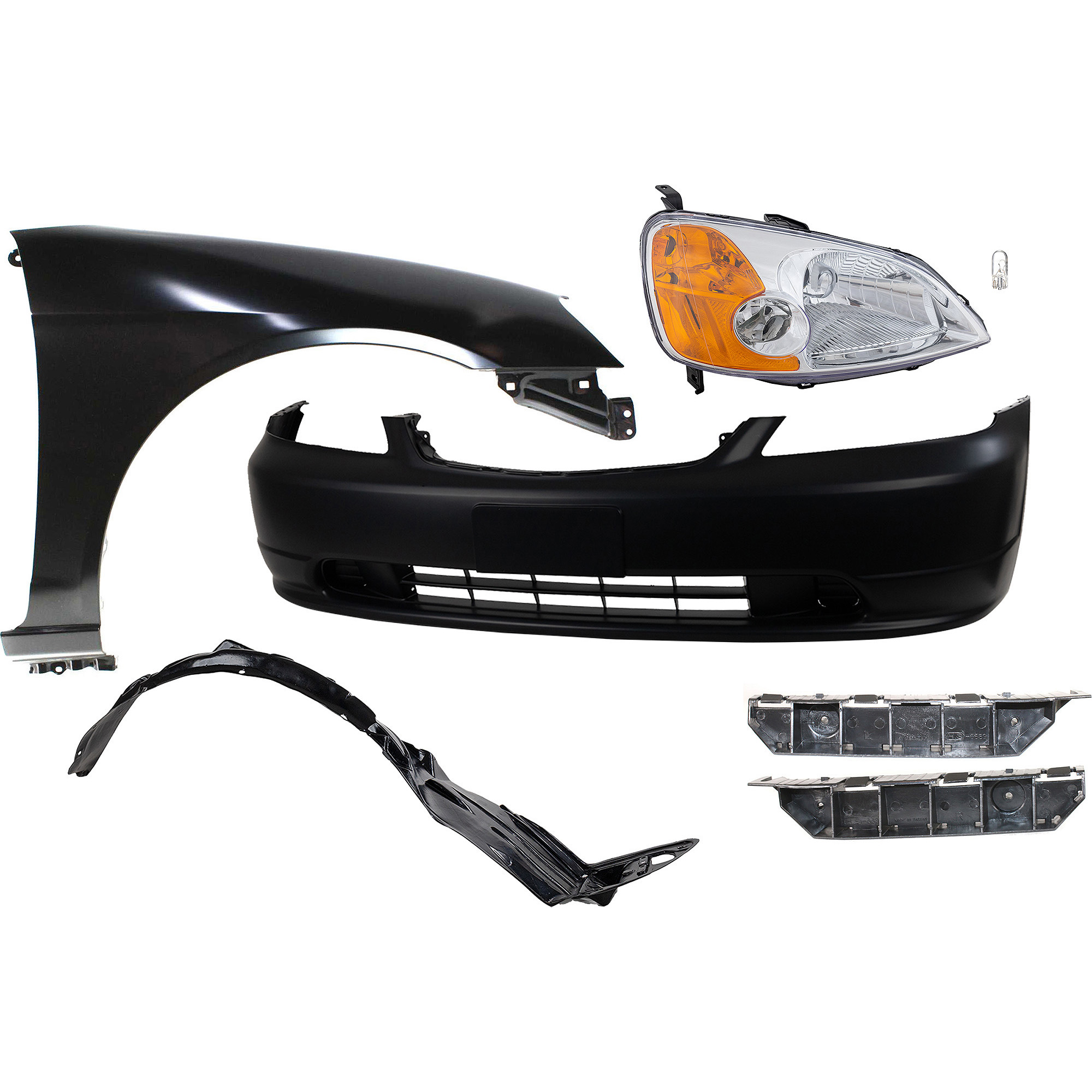 AM CIVIC 01-03 HEAD LAMP RH 7 pc kit Assembly Incandescent OE comparable with Bumper Bracket Bumper Cover Fender and Fender Liner SKU KIT 012524-04 Partslink HO2503116 HO1067114 HO1066114 HO1000197 HO1241153 HO1249109 OEM 33101S5AA01-71193S5A000-71198S