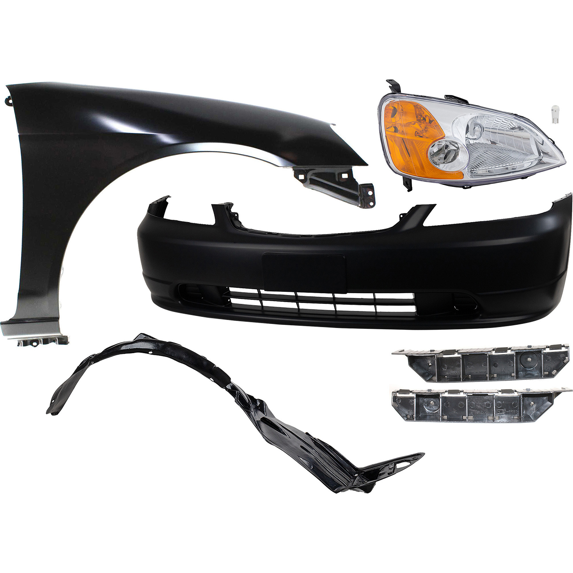 AM CIVIC 01-03 HEAD LAMP RH 7 pc kit Assembly LED OE comparable with Bumper Bracket Bumper Cover Fender and Fender Liner SKU KIT 012524-05 Partslink HO2503116 HO1067114 HO1066114 HO1000197 HO1241153 HO1249109 OEM 33101S5AA01-71193S5A000-71198S