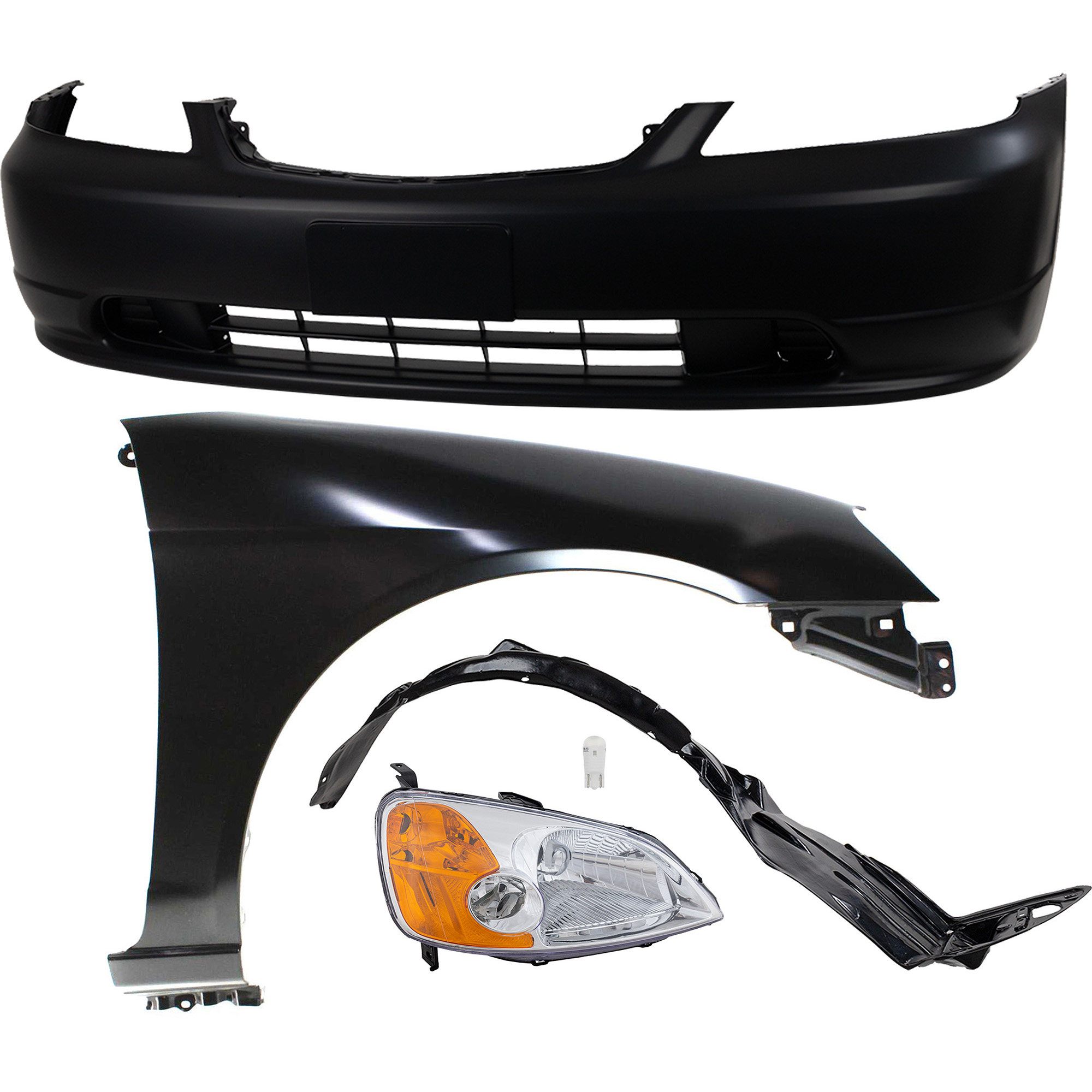 AM CIVIC 01-03 HEAD LAMP RH 5 pc kit Assembly LED OE comparable with Bumper Cover Fender and Fender Liner SKU KIT 012524-26 Partslink HO2503116 HO1000197 HO1241153 HO1249109 OEM 33101S5AA01-04711S5PA90ZZ 6021