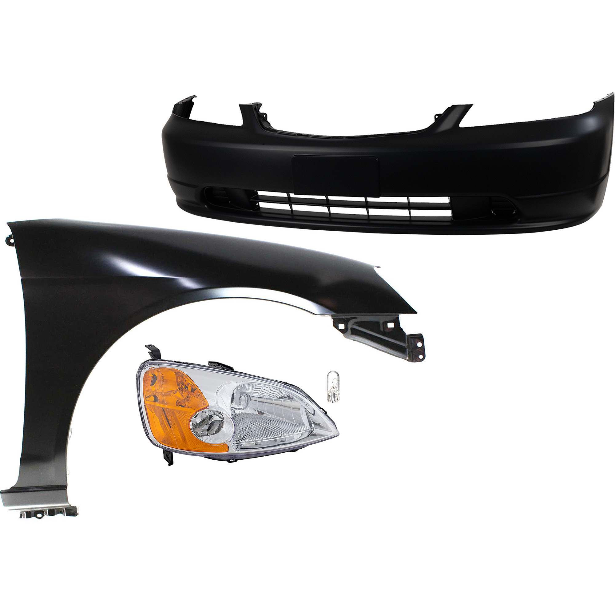 AM CIVIC 01-03 HEAD LAMP RH 4 pc kit Assembly Incandescent OE comparable with Bumper Cover and Fender SKU KIT 012524-51 Partslink HO2503116 HO1000197 HO1241153 OEM 33101S5AA01-04711S5PA90ZZ 6021