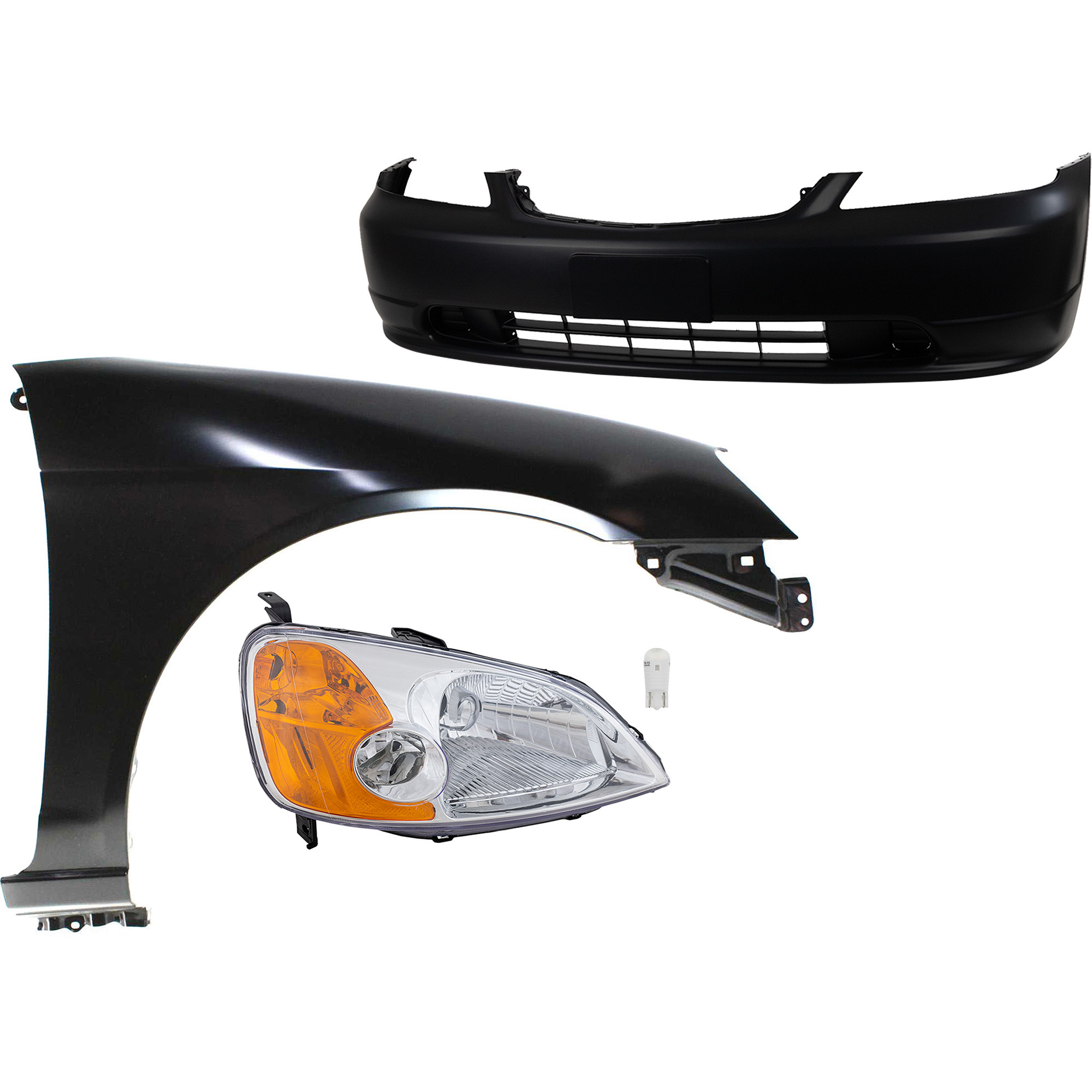 AM CIVIC 01-03 HEAD LAMP RH 4 pc kit Assembly LED OE comparable with Bumper Cover and Fender SKU KIT 012524-52 Partslink HO2503116 HO1000197 HO1241153 OEM 33101S5AA01-04711S5PA90ZZ 6021