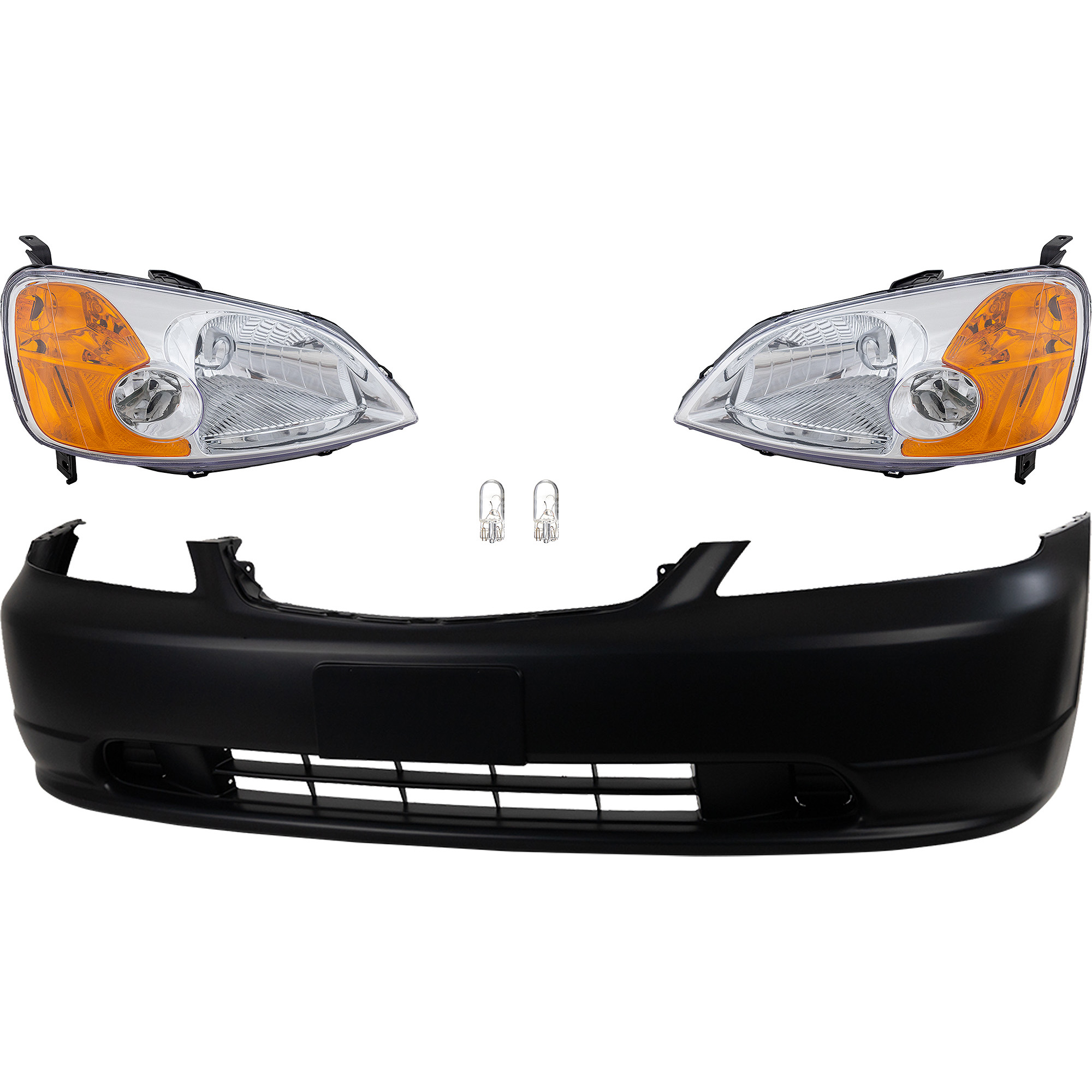AM CIVIC 01-03 HEAD LAMP RH AND LH 5 pc kit Assembly Incandescent OE comparable with Bumper Cover SKU KIT 012524-56 Partslink HO2502116 HO2503116 HO1000197 OEM 33101S5AA01-33151S5AA01-04711S