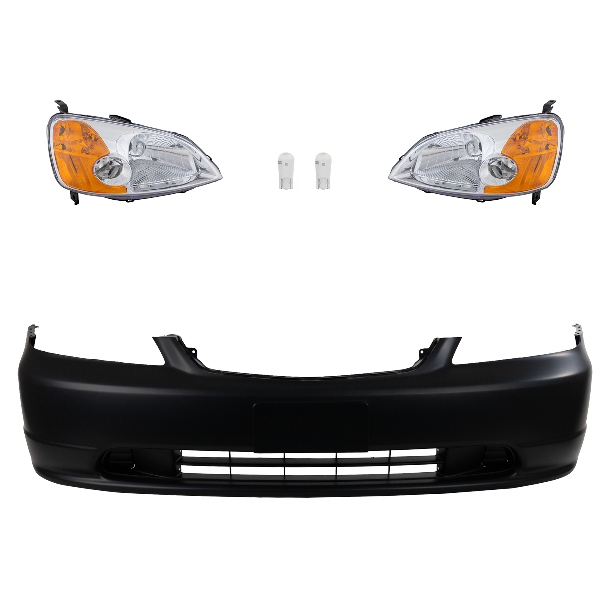 AM CIVIC 01-03 HEAD LAMP RH AND LH 5 pc kit Assembly LED OE comparable with Bumper Cover SKU KIT 012524-57 Partslink HO2502116 HO2503116 HO1000197 OEM 33101S5AA01-33151S5AA01-04711S