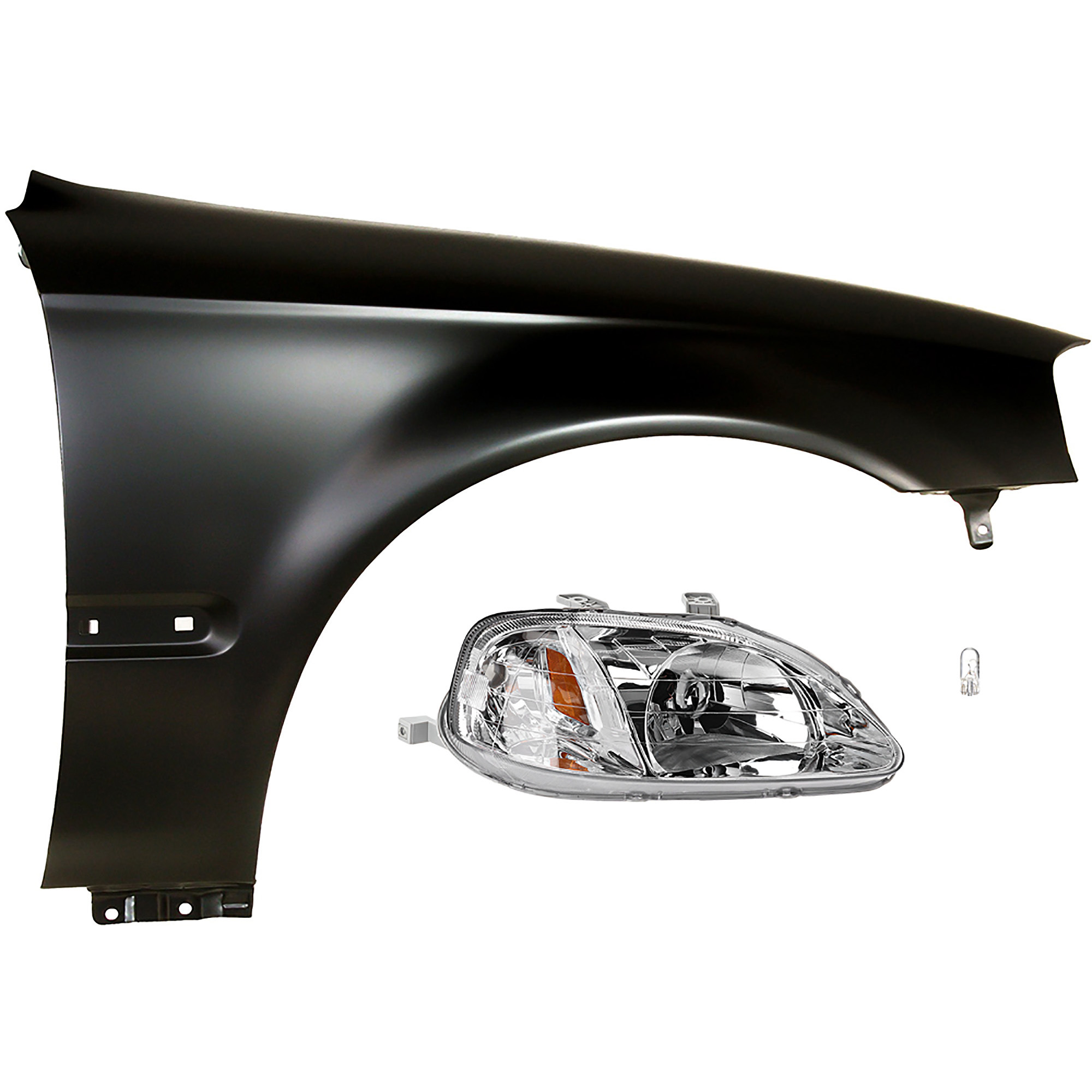 AM CIVIC 99-00 HEAD LAMP RH 3 pc kit Assembly Incandescent OE comparable with Fender SKU KIT 012524-70 Partslink HO2503113 HO1241151 OEM 33101S01A02-60211S01A10ZZ