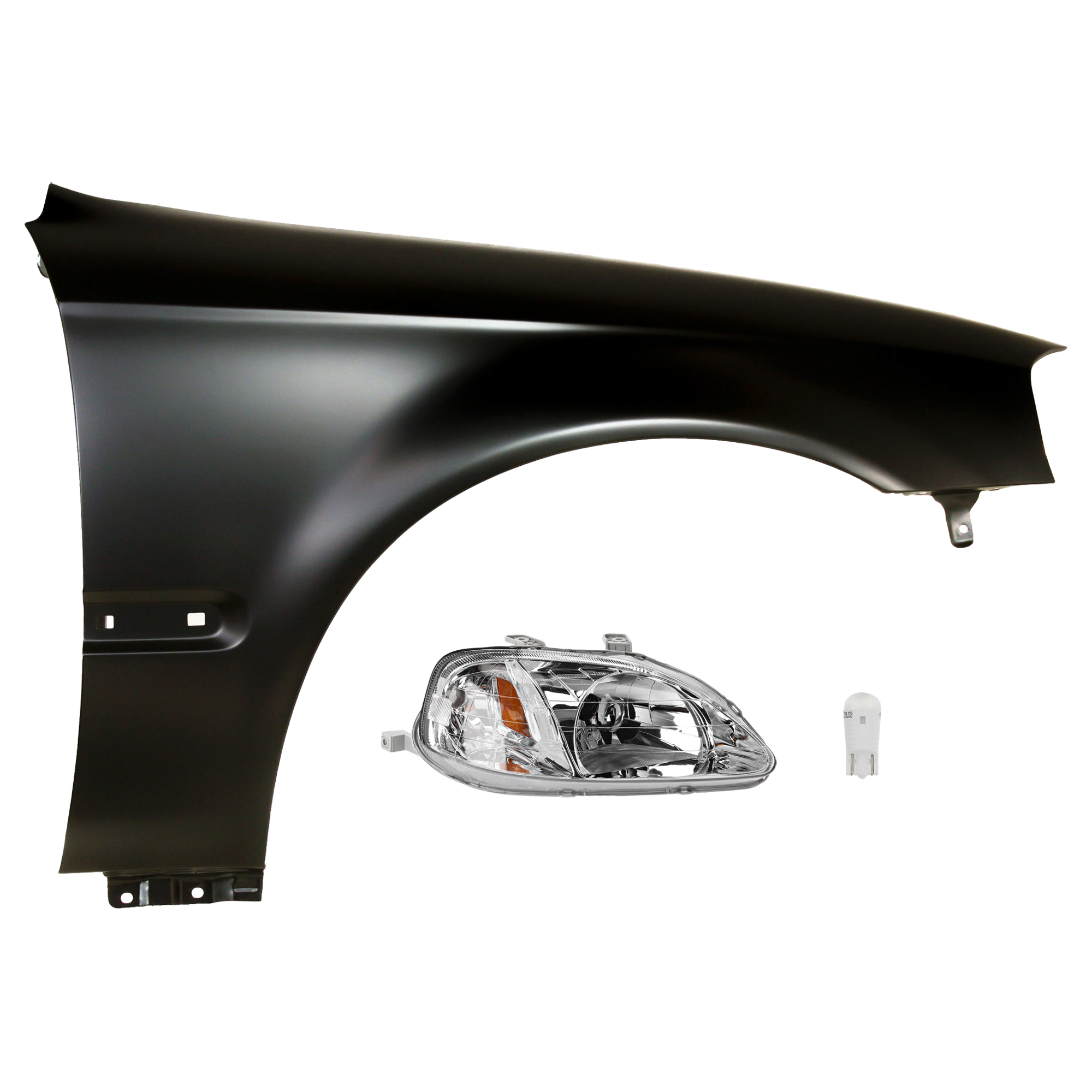 AM CIVIC 99-00 HEAD LAMP RH 3 pc kit Assembly LED OE comparable with Fender SKU KIT 012524-71 Partslink HO2503113 HO1241151 OEM 33101S01A02-60211S01A10ZZ