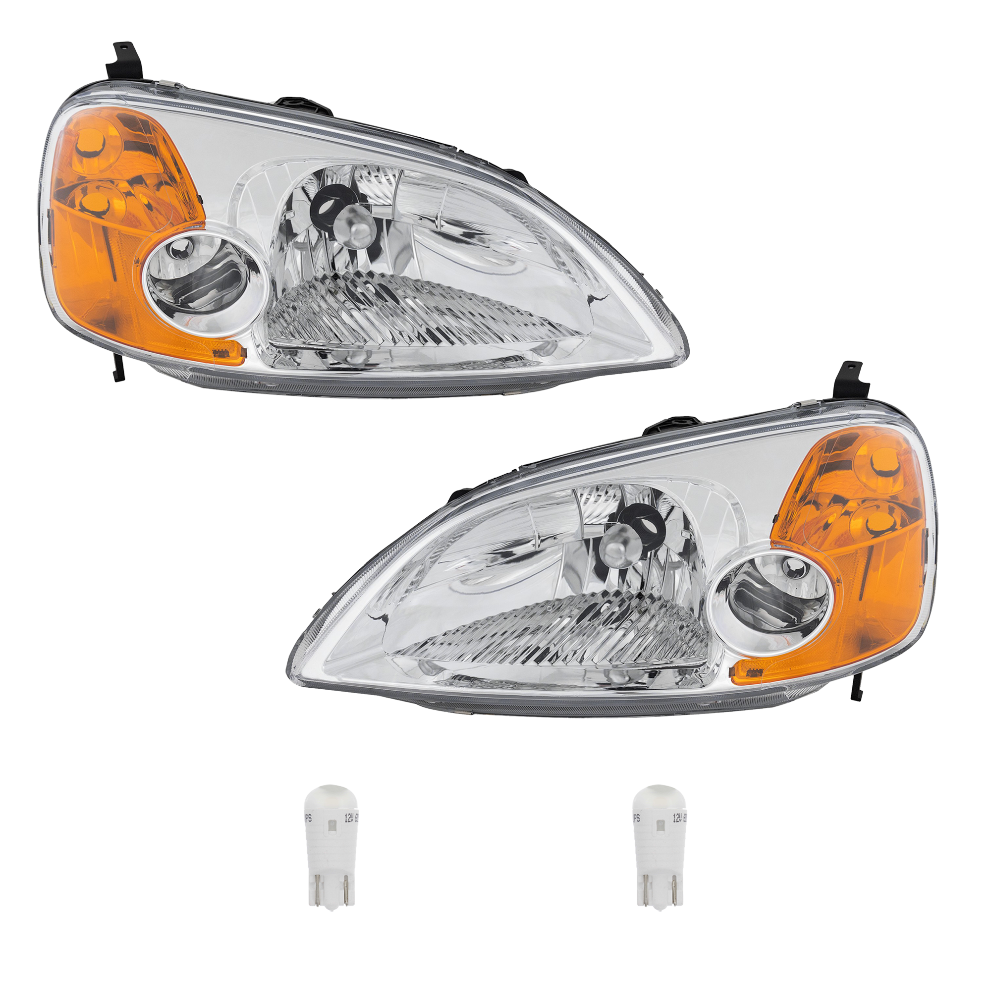 AM CIVIC 01-03 HEAD LAMP RH AND LH 4 pc kit Assembly LED OE comparable SKU KIT 012524-77 Partslink HO2518102 HO2519102 OEM 33101S5PA01-33151S5PA01