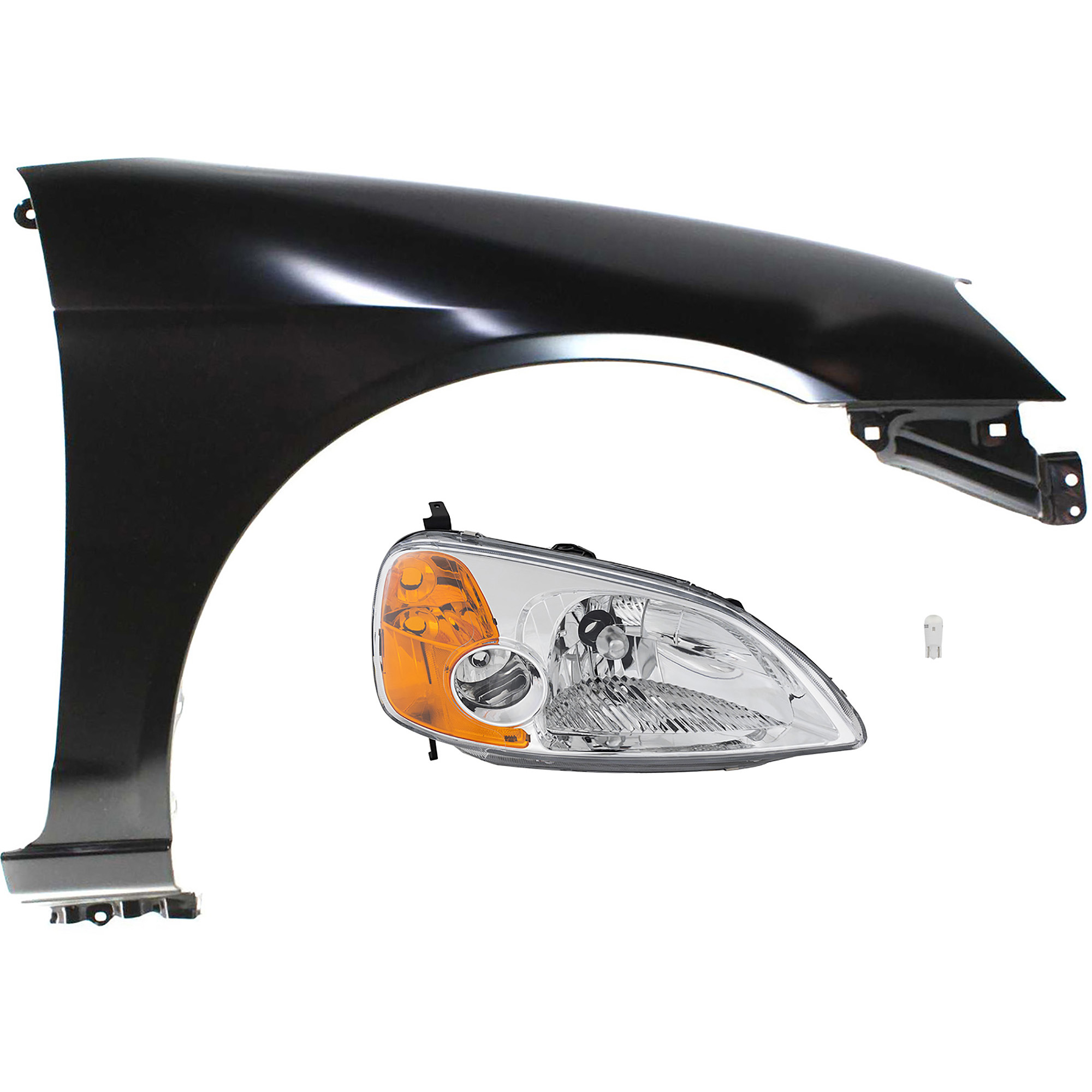 AM CIVIC 01-03 HEAD LAMP RH 3 pc kit Assembly LED OE comparable with Fender SKU KIT 012524-78 Partslink HO2519102 HO1241153 OEM 33101S5PA01-60211S5DA90ZZ