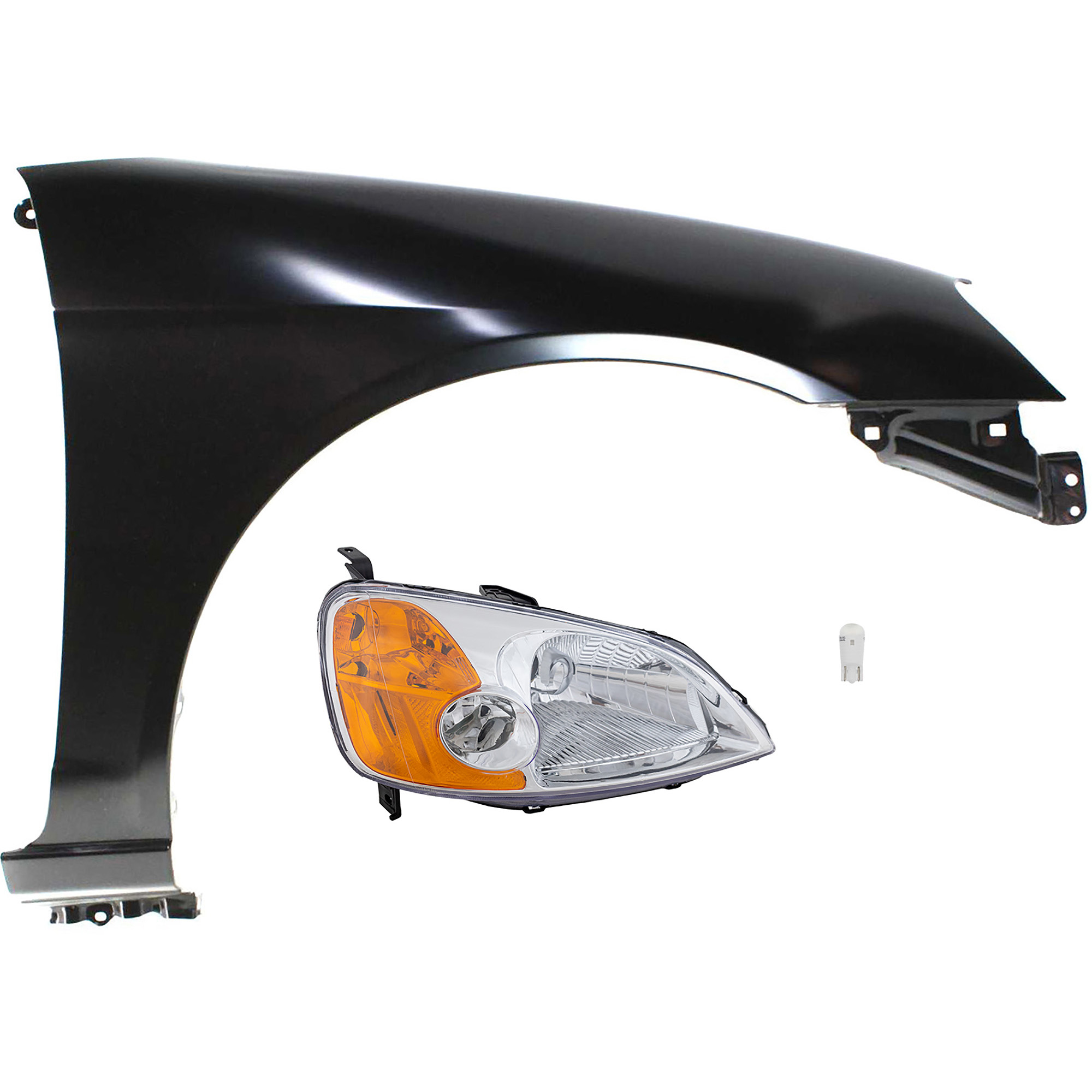 AM CIVIC 01-03 HEAD LAMP RH 3 pc kit Assembly LED OE comparable with Fender SKU KIT 012524-82 Partslink HO2503116 HO1241153 OEM 33101S5AA01-60211S5DA90ZZ