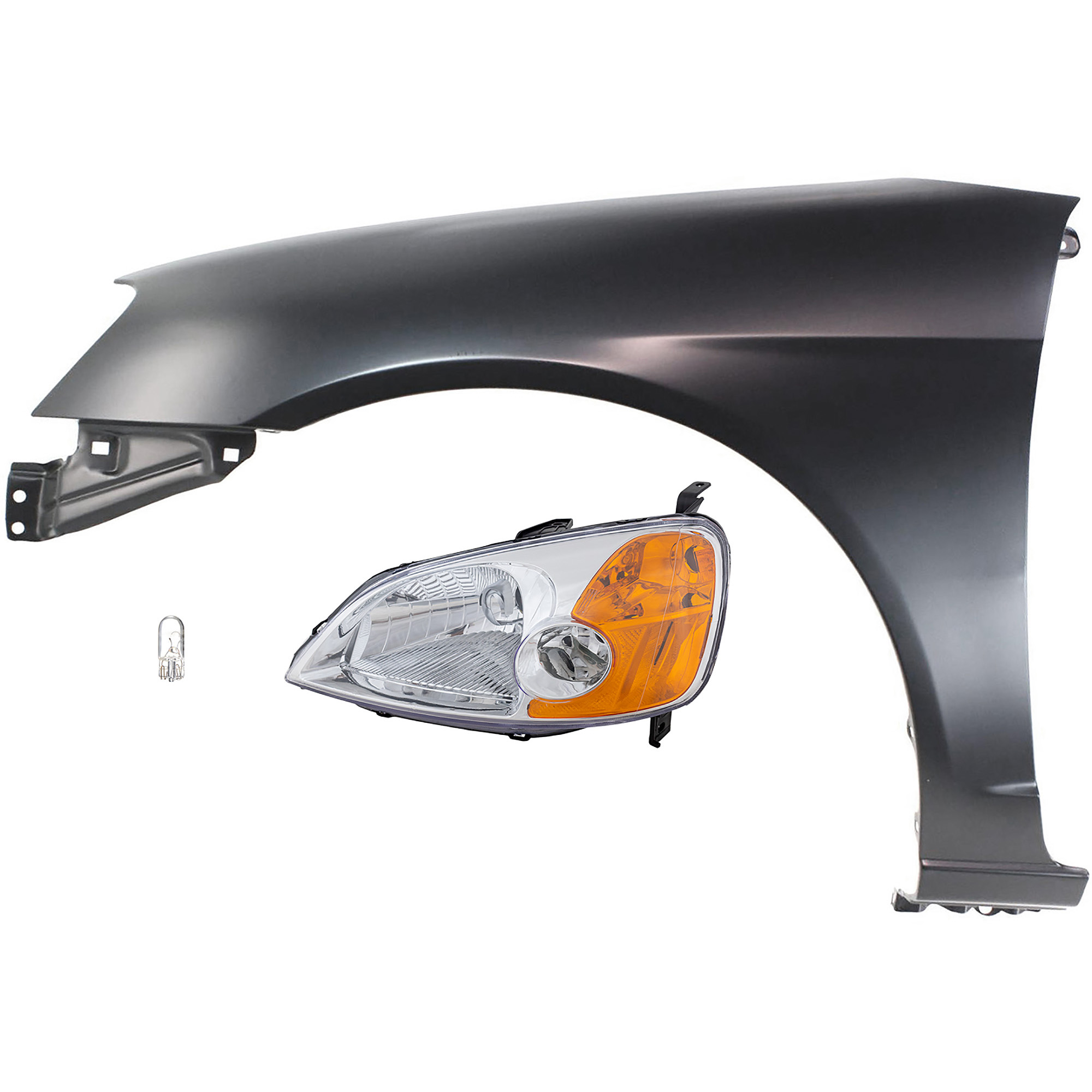AM CIVIC 01-03 HEAD LAMP LH 3 pc kit Assembly Incandescent OE comparable with Fender SKU KIT 012524-85 Partslink HO2502116 HO1240153 OEM 33151S5AA01-60261S5DA90ZZ