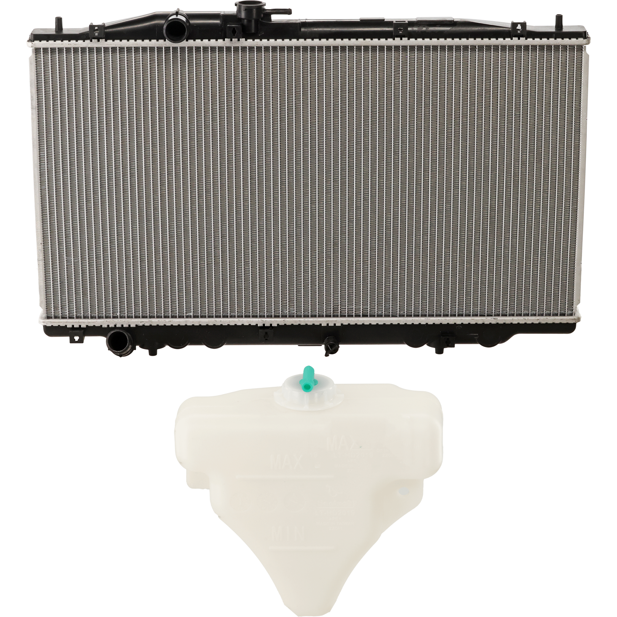 AM ACCORD 03-07 RADIATOR 2 pc kit 6 Cyl 3.0 Eng. Excludes Hybrid with Coolant Reservoir SKU KIT 012626-17 Partslink HO3010191 HO3014118 OEM 19010RCAA53-19101RCAA00