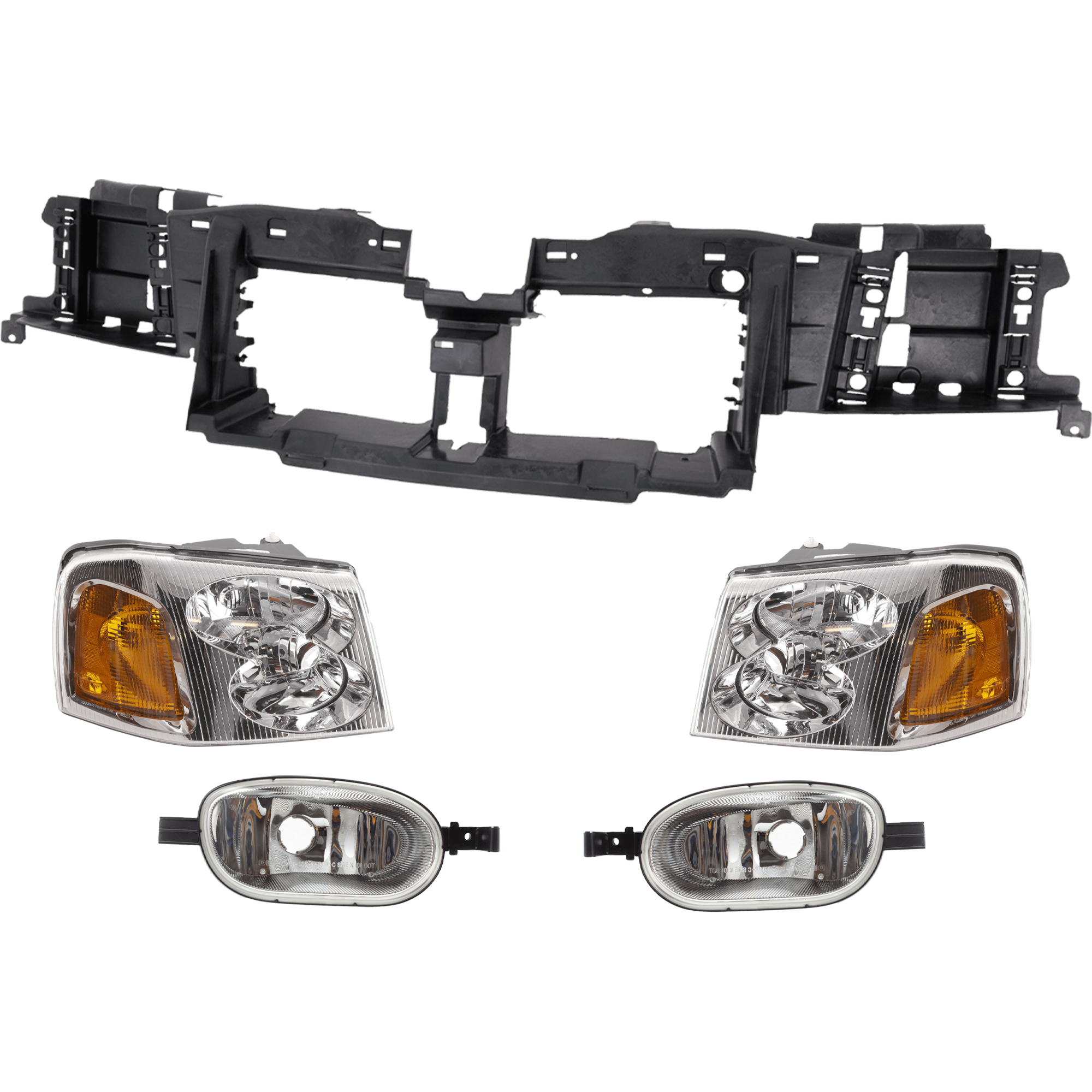 AM ENVOY 04-09 ENVOY XL 02-06 HEADER PANEL 5 pc kit Thermoplastic with Corner Light and Headlight SKU KIT 012626-20 Partslink GM1221126 GM2548101 GM2549101 GM2502220 GM2503220 OEM 15195745-15937713-15937714-158