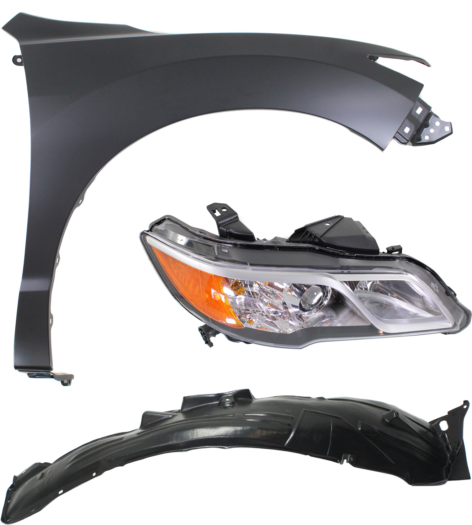 AM RDX 13-15 HEAD LAMP RH Lens and Housing HID Xenon 3 pc Kit with Fender and Fender Liner SKU KIT 012717-25 Partslink AC2503124 AC1241125 AC1249129 OEM 33101TX4A01-60210TX4A91ZZ 7410