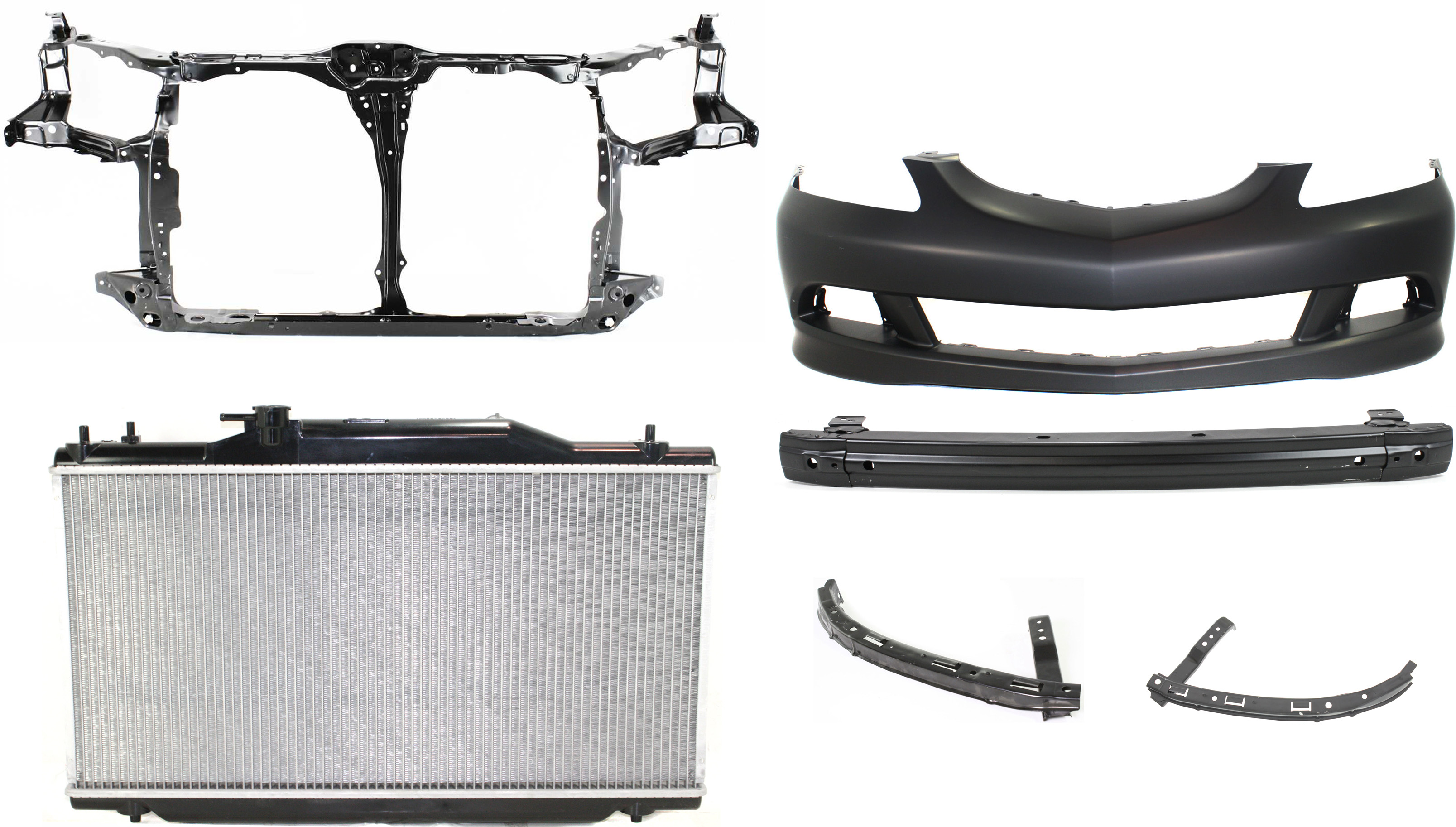 AM RSX 05-06 FRONT BUMPER COVER 6 pc Kit with Bumper Reinforcement Radiator Radiator Support and Bumper Brackets SKU KIT 012717-42 Partslink AC1000154 AC1026103 AC1027103 AC1006131 AC3010133 AC1225123 OEM 04711S6MA91ZZ 71190S6M010-7114