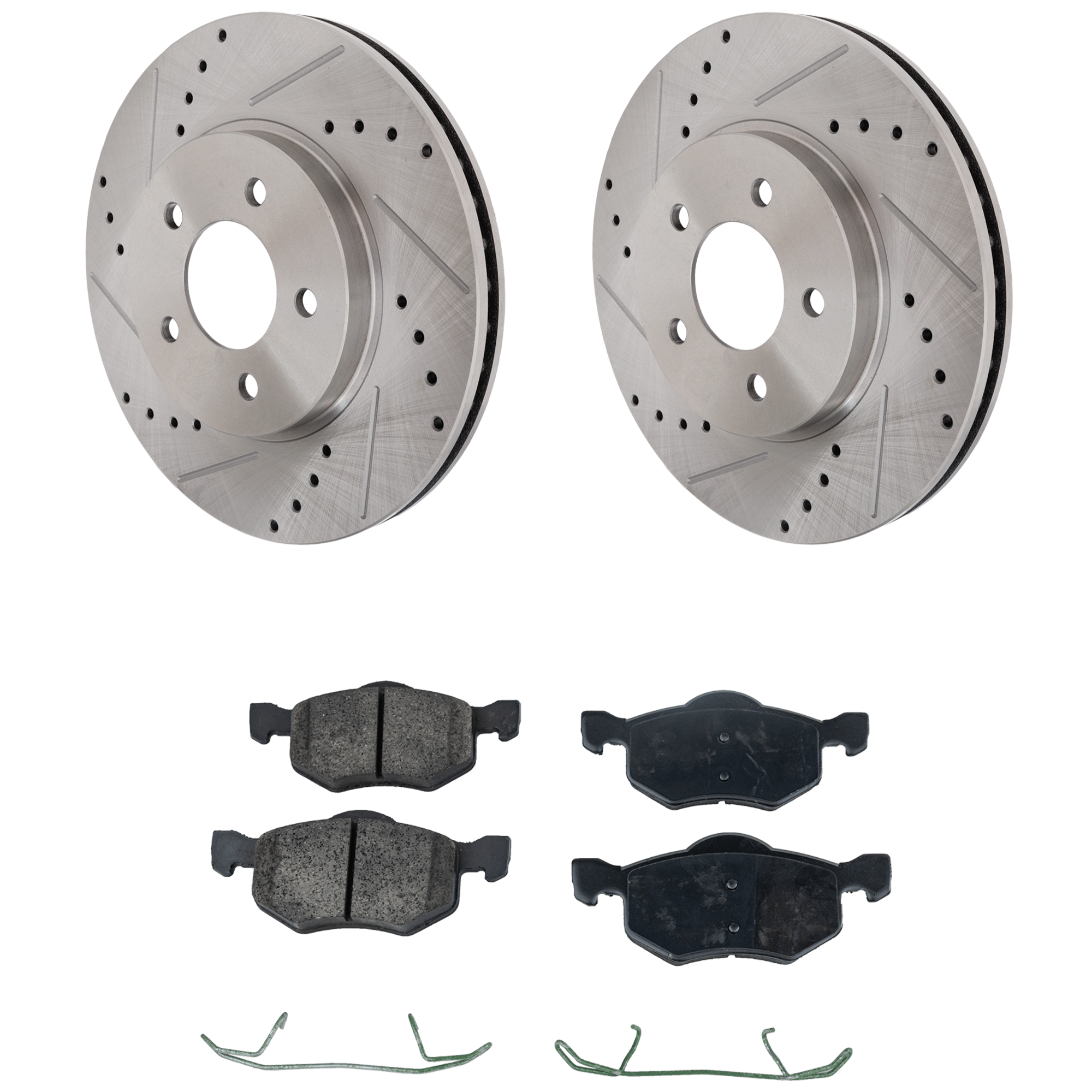 AM ESCAPE MARINER 05-07 FRONT BRAKE DISC AND PAD KIT 4 pc Kit Cross drilled and Slotted SKU KIT 012723-10 OEM 19360-54123-145583-492595-6802
