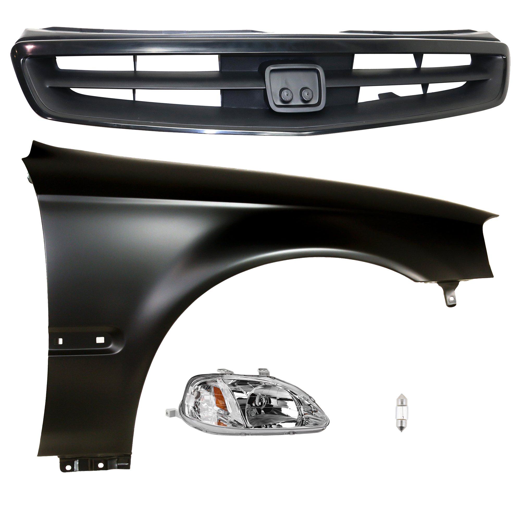 AM CIVIC 99-00 HEAD LAMP RH 4 pc kit Assembly Incandescent OE comparable with Fender and Grille Assembly SKU KIT 012724-45 Partslink HO2503113 HO1241151 HO1200147 OEM 33101S01A02-60211S01A10ZZ Perf