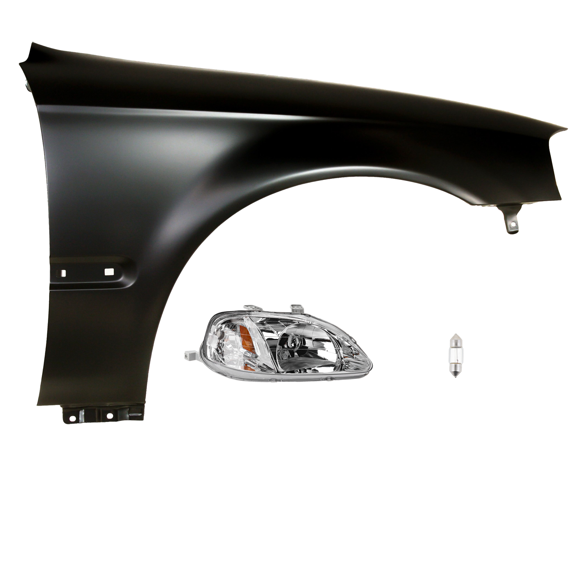 AM CIVIC 99-00 HEAD LAMP RH 3 pc kit Assembly Incandescent with Fender SKU KIT 012724-59 Partslink HO2503113 HO1241151 OEM 33101S01A02-60211S01A10ZZ