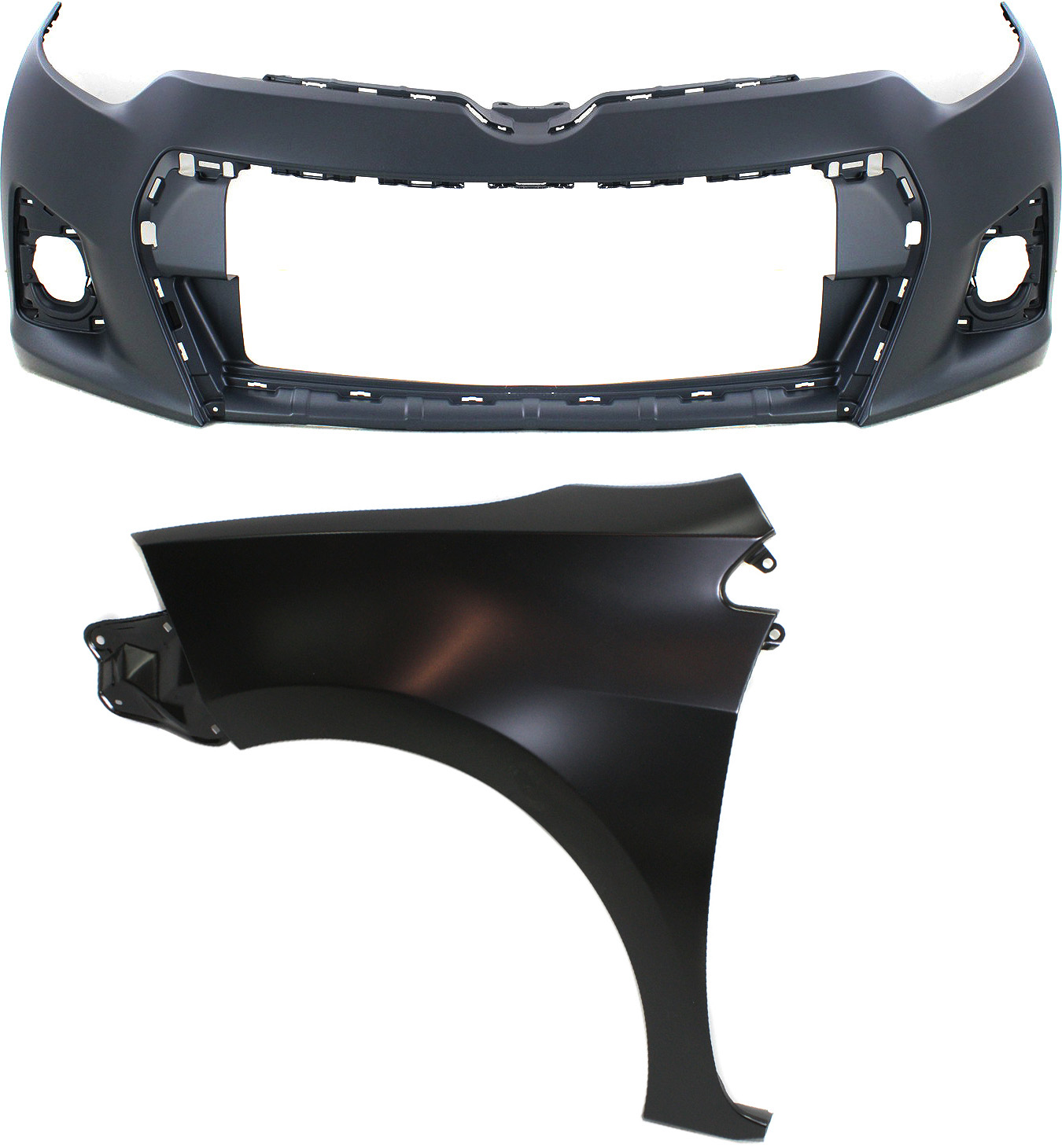 AM COROLLA 14-16 FRONT BUMPER COVER 2 pc Kit Primed w Fender CAPA SKU KIT 012818-01 Partslink TO1000400C TO1240248C OEM 5211903906-5380202170