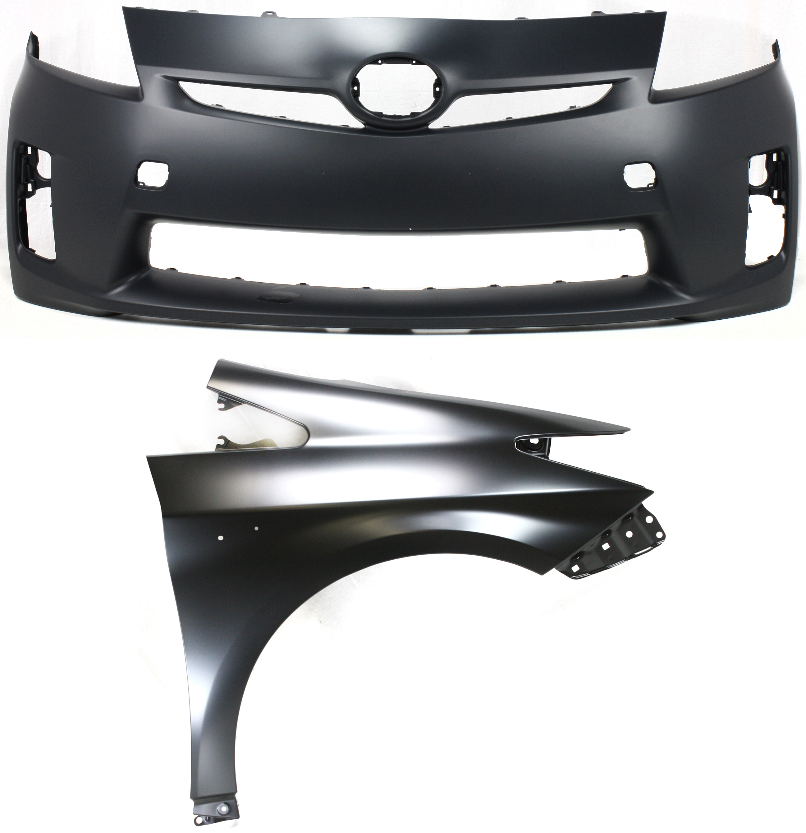 AM PRIUS 10-11 FRONT BUMPER COVER 2 pc Kit Primed with Fender CAPA SKU KIT 012818-07 Partslink TO1000359C TO1241232C OEM 5211947917-5380147040