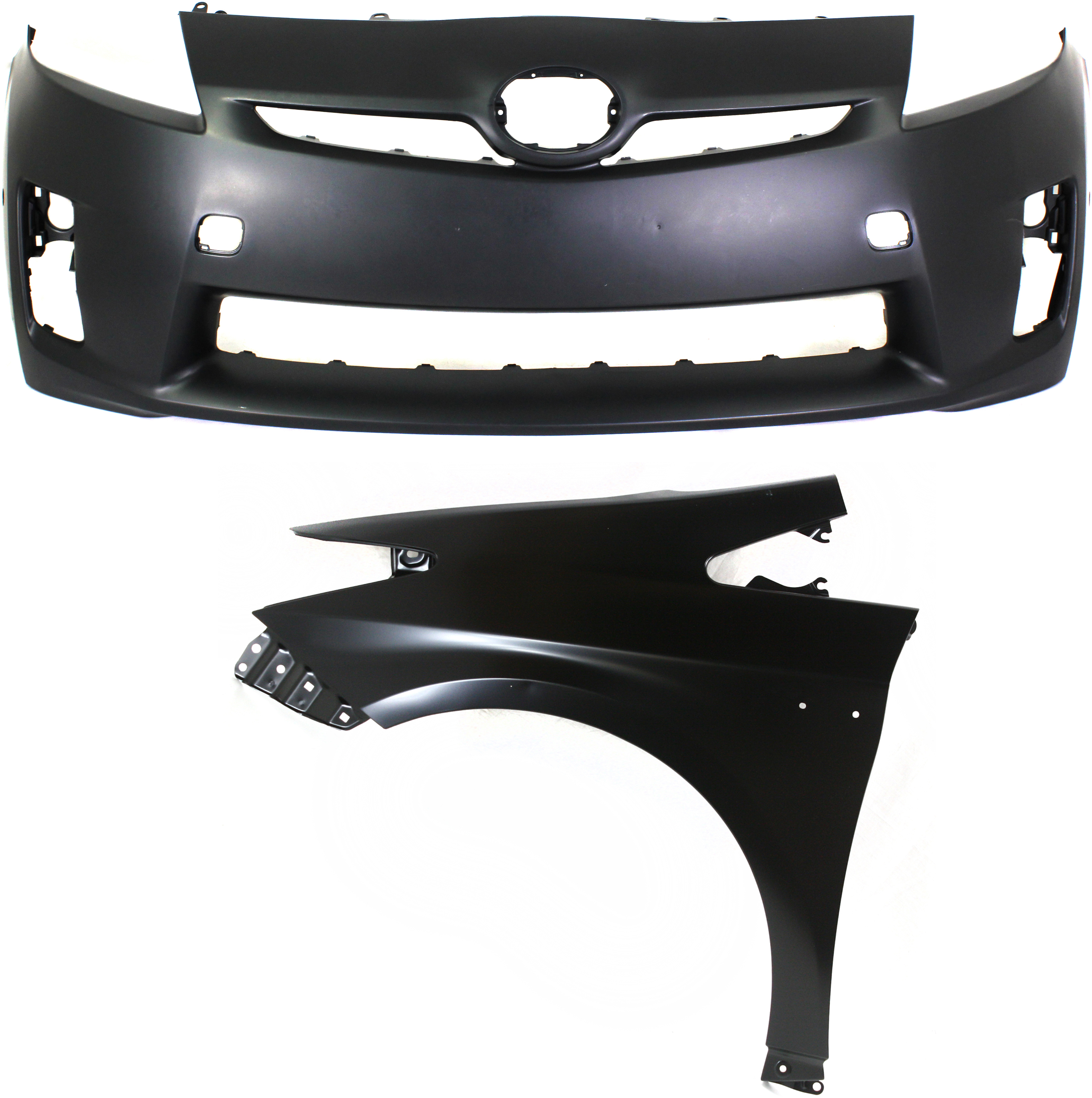 AM PRIUS 10-11 FRONT BUMPER COVER 2 pc Kit Primed with Fender SKU KIT 012818-11 Partslink TO1000376 TO1240232 OEM 5211947918-5380247040