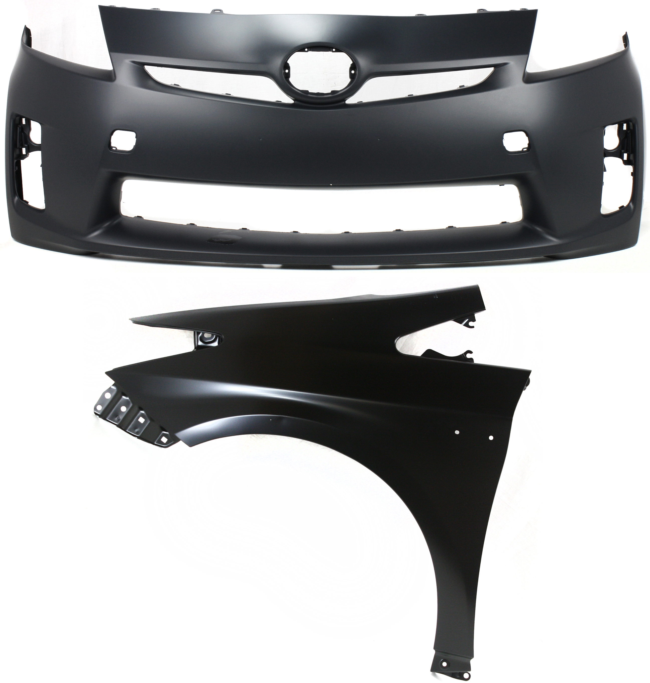 AM PRIUS 10-11 FRONT BUMPER COVER 2 pc Kit Primed with Fender CAPA SKU KIT 012818-15 Partslink TO1000359C TO1240232C OEM 5211947917-5380247040