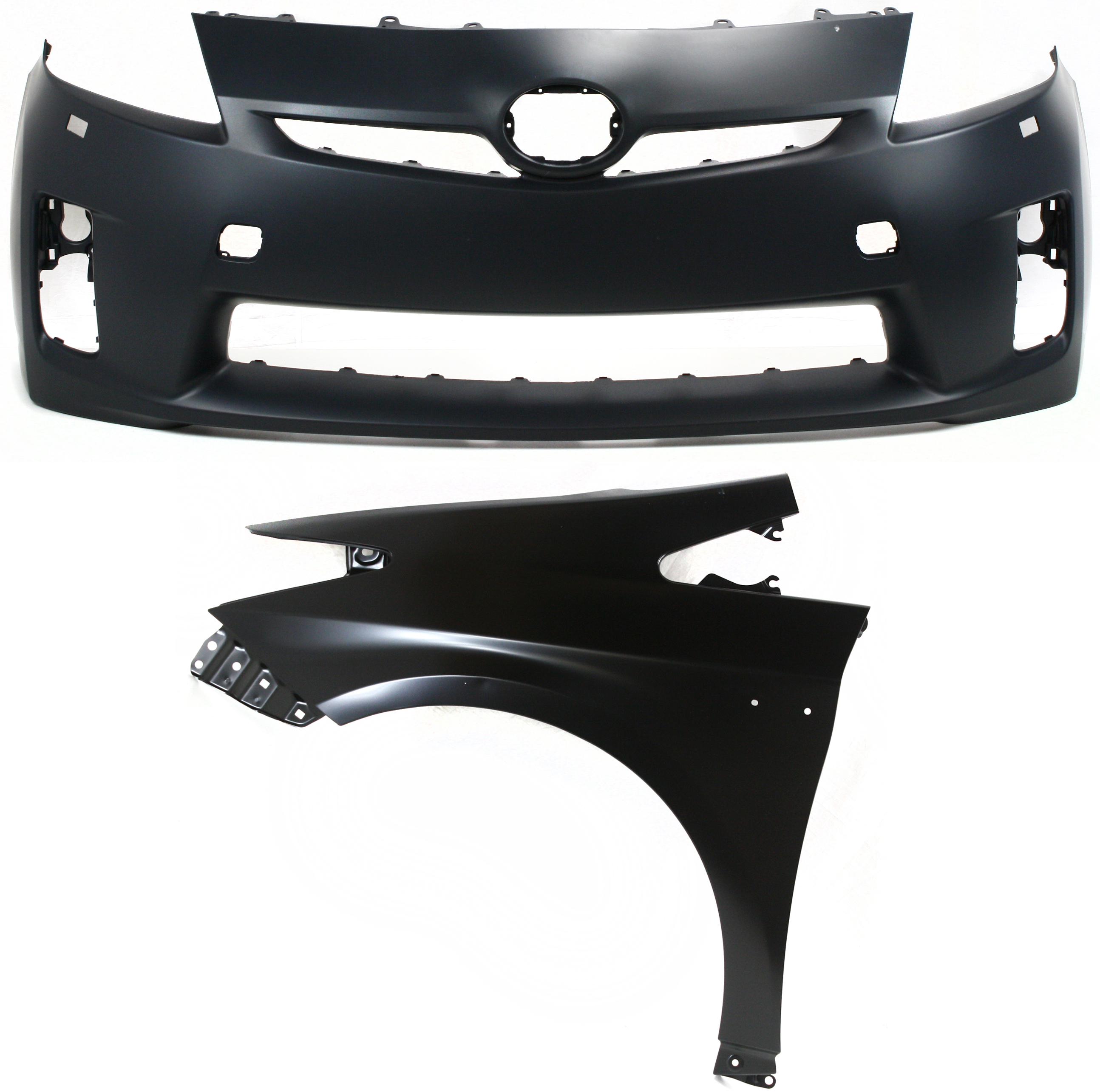 AM PRIUS 10-11 FRONT BUMPER COVER 2 pc Kit Primed with Fender with LED Headlights and without Pre Collision System CAPA SKU KIT 012818-17 Partslink TO1000361C TO1240232C OEM 5211947919-5380247040