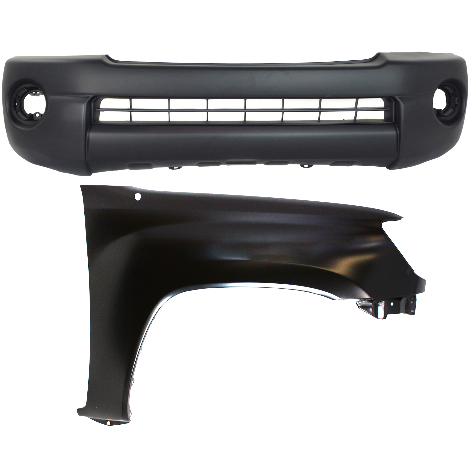 AM TACOMA5-11 FRONT BUMPER COVER 2 pc Kit Textured with Fender SKU KIT 012818-18 Partslink TO1000304 TO1241206 OEM 5211904010-5381104090
