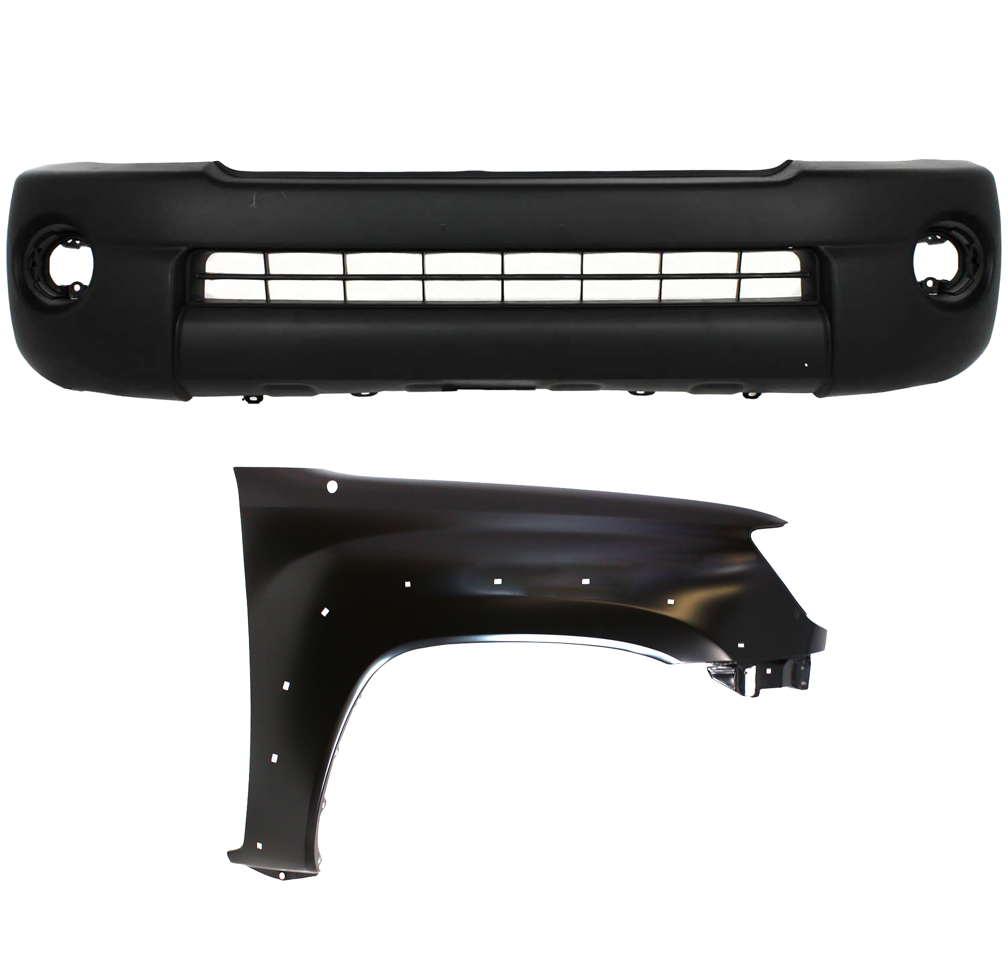 AM TACOMA 05-11 FRONT BUMPER COVER 2 pc Kit Textured Base PreRunner Models without Spoiler type with Fender SKU KIT 012818-20 Partslink TO1000302 TO1241208 OEM 5211904040-5381104100
