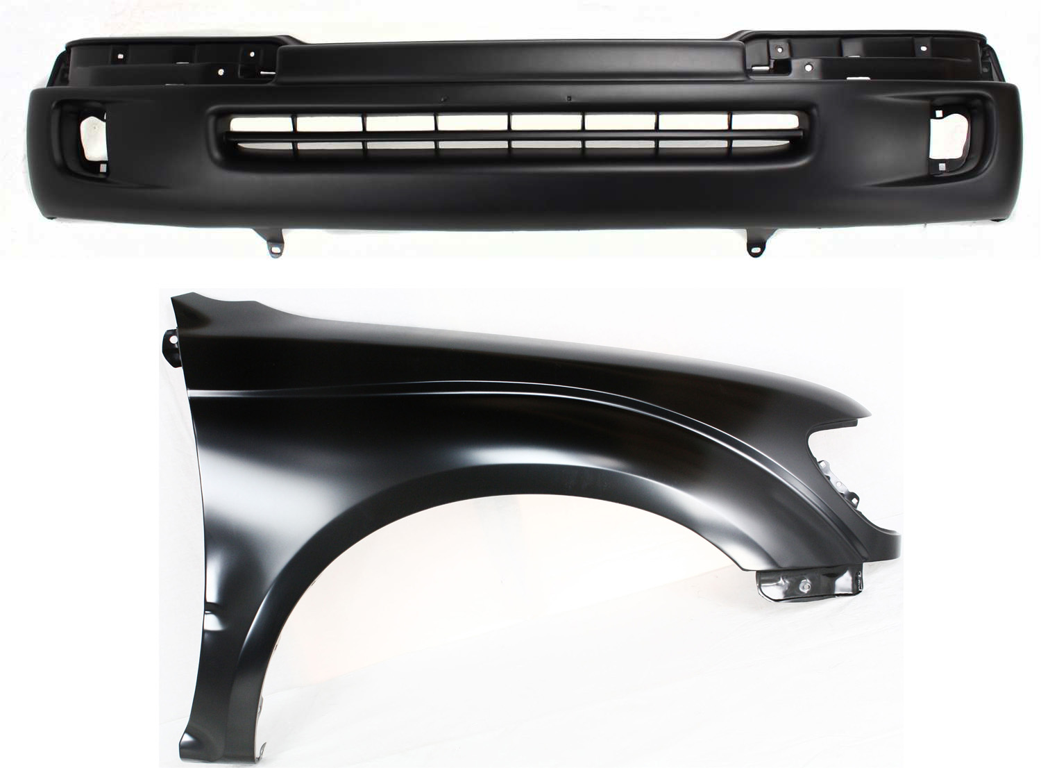 AM TACOMA 98-00 FRONT BUMPER COVER 2 pc Kit Primed with Fender SKU KIT 012818-23 Partslink TO1241161 OEM 5391104090 PFM 5381104070