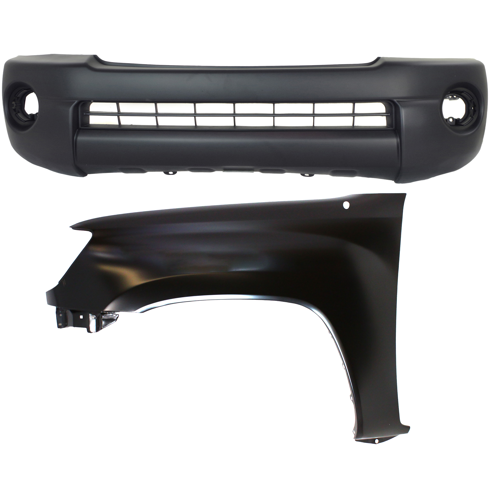 AM TACOMA5-11 FRONT BUMPER COVER 2 pc Kit Textured with Fender for X Runner Model with Spoiler type SKU KIT 012818-33 Partslink TO1000305 TO1240206 OEM 5211904904-5381204090