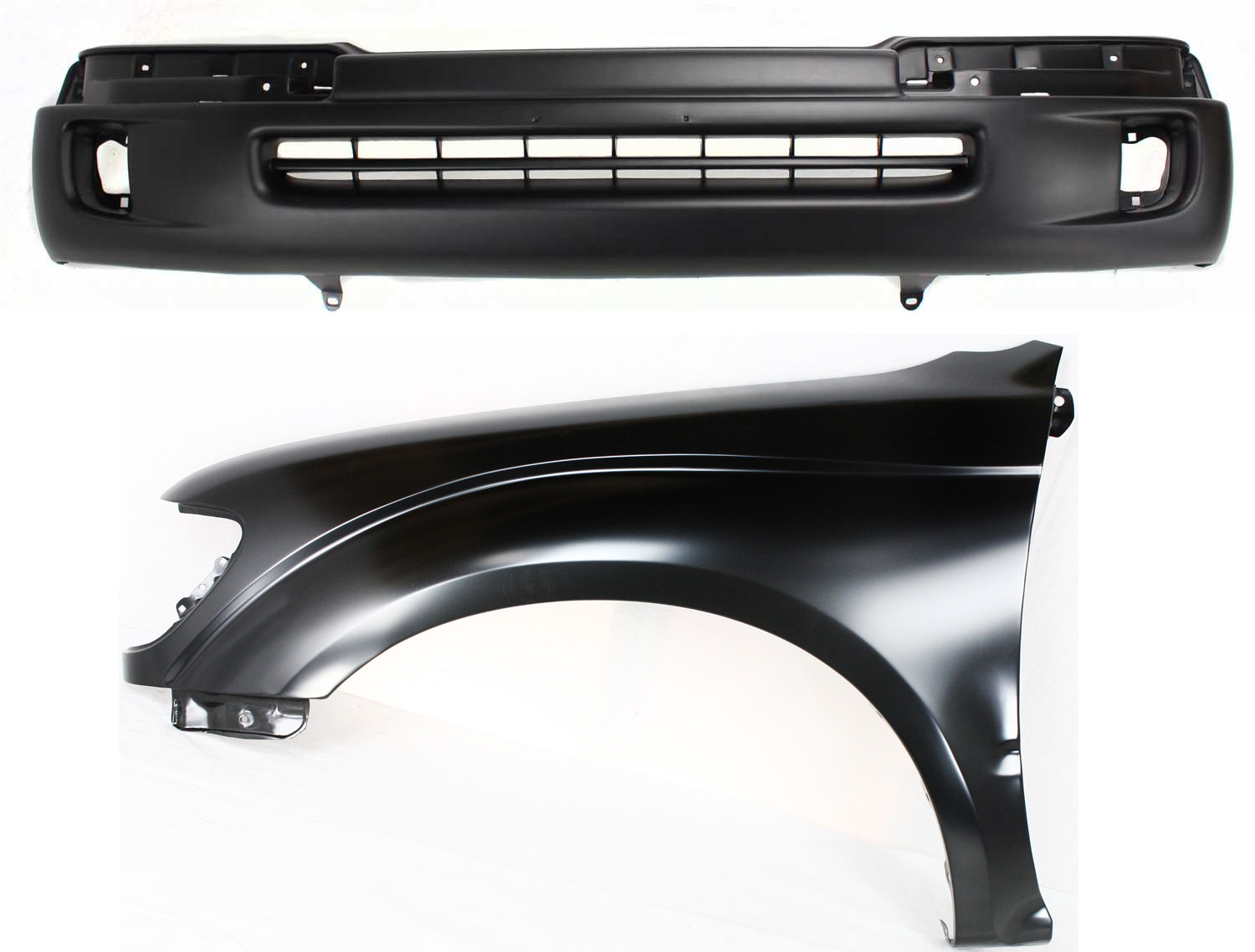 AM TACOMA 98-00 FRONT BUMPER COVER 2 pc Kit Primed with Fender SKU KIT 012818-34 Partslink TO1240161 OEM 5391104090 PFM 5381204070