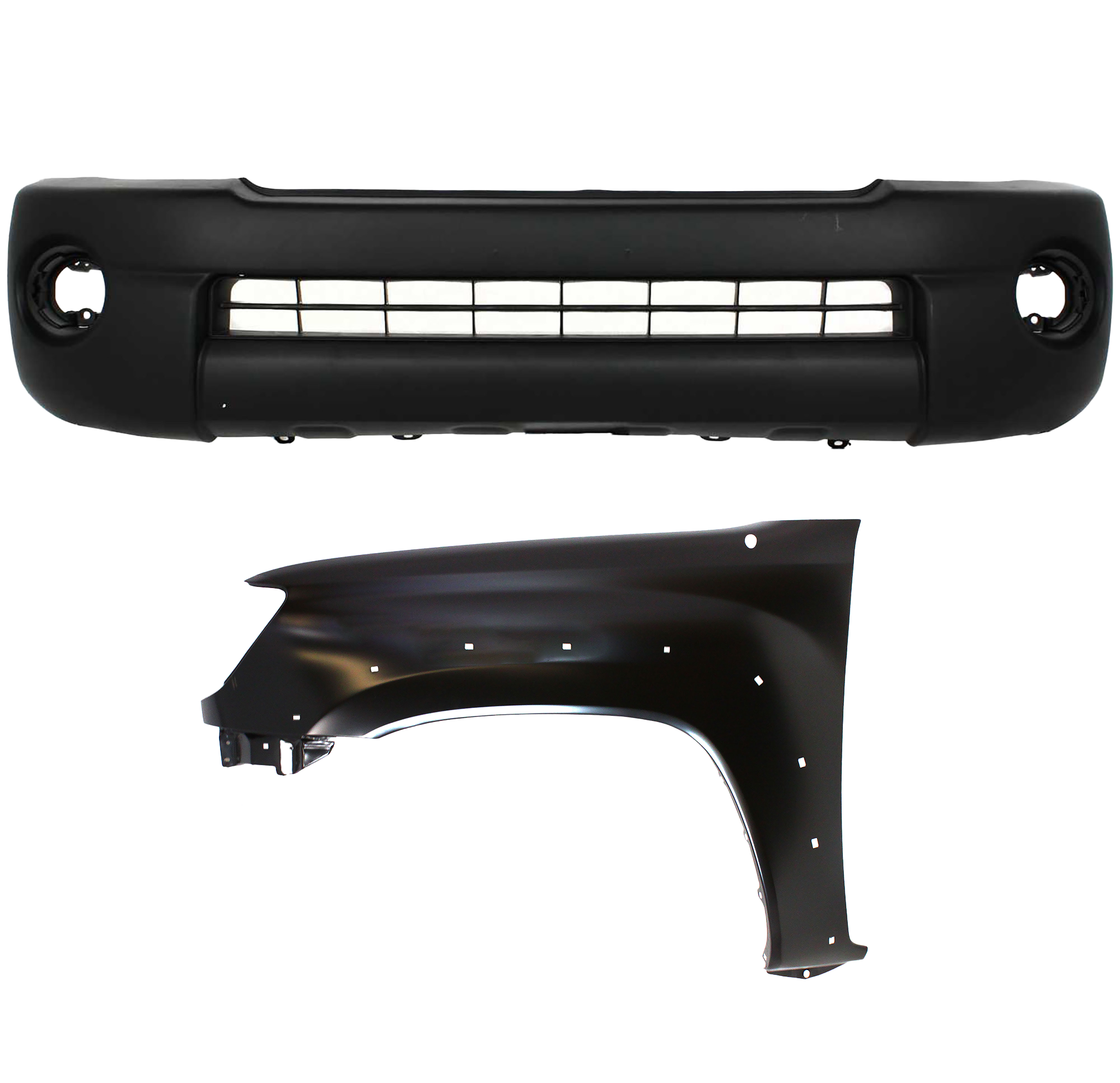AM TACOMA 05-11 FRONT BUMPER COVER 2 pc Kit Textured Base PreRunner Models without Spoiler type w Fender CAPA SKU KIT 012818-38 Partslink TO1000302C TO1240208C OEM 5211904040-5381204100