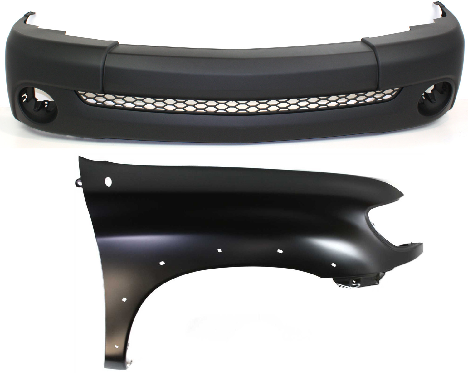 AM TUNDRA 03-03 FRONT BUMPER COVER 2 pc Kit Primed Plastic Base Model Regular Cab with Fender SKU KIT 012818-42 Partslink TO1000254 TO1241176 OEM 521190C050-538010C041