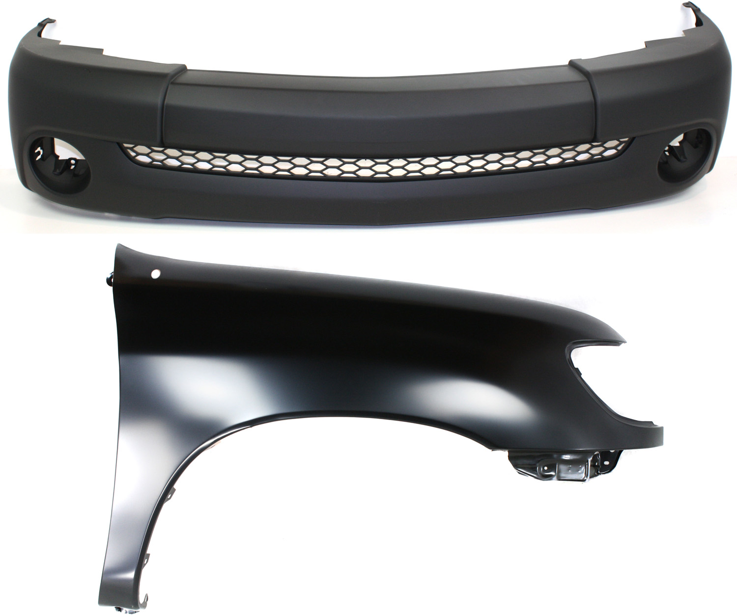AM TUNDRA 03-03 FRONT BUMPER COVER 2 pc Kit Primed Plastic Base Model Regular Cab with Fender SKU KIT 012818-43 Partslink TO1000254 TO1241177 OEM 521190C050-538010C031
